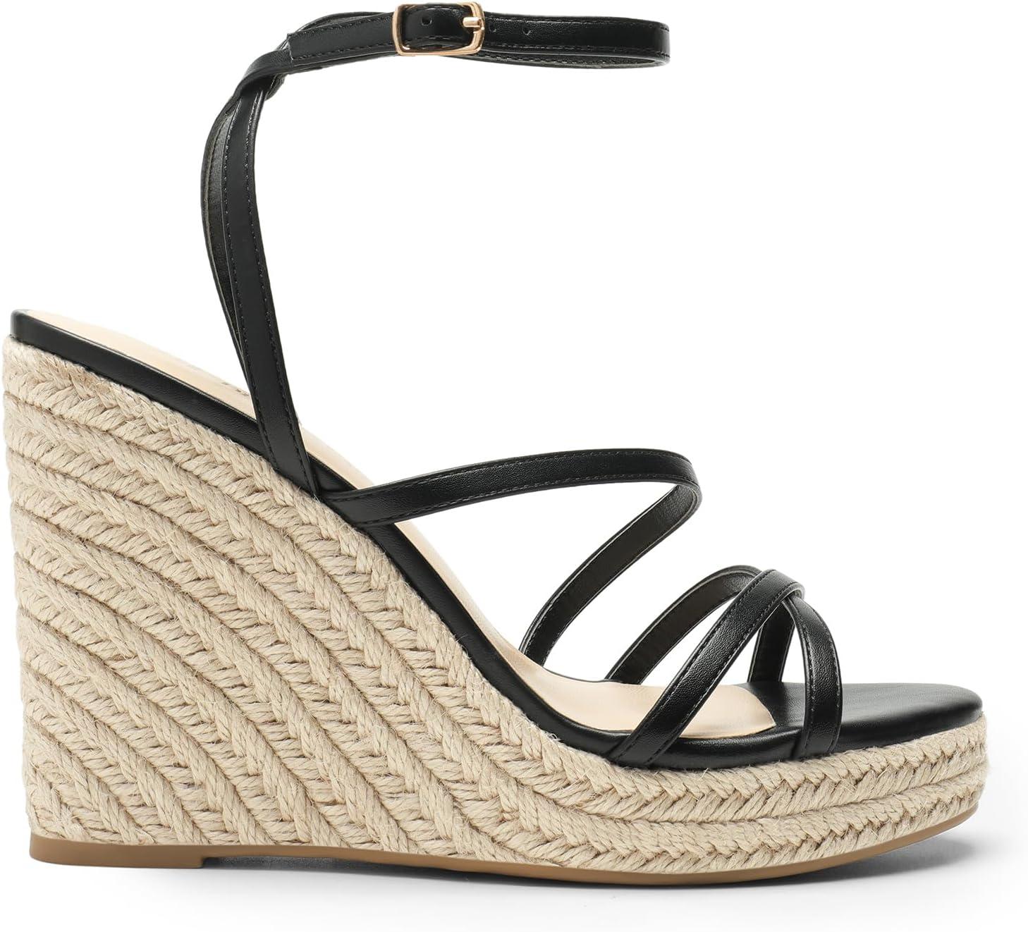 imageDREAM PAIRS Strappy Espadrille Platform Wedge Sandals for Women Dressy Summer Comfortable Open Toe Sandals with Cushioned Insole and Ankle Strap BuckleBlack