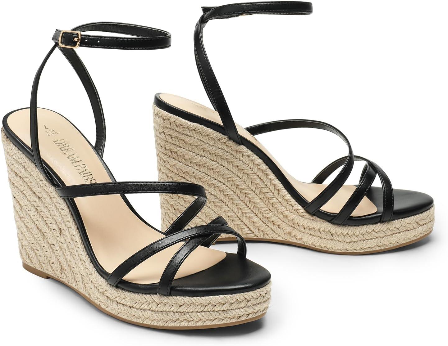 imageDREAM PAIRS Strappy Espadrille Platform Wedge Sandals for Women Dressy Summer Comfortable Open Toe Sandals with Cushioned Insole and Ankle Strap BuckleBlack