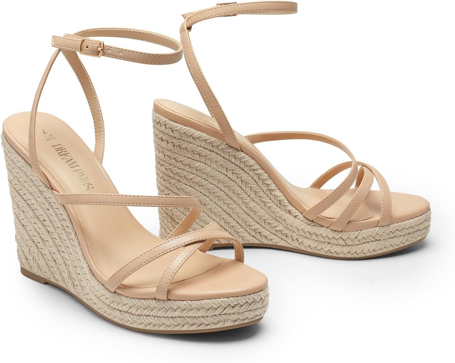 imageDREAM PAIRS Strappy Espadrille Platform Wedge Sandals for Women Dressy Summer Comfortable Open Toe Sandals with Cushioned Insole and Ankle Strap BuckleNude