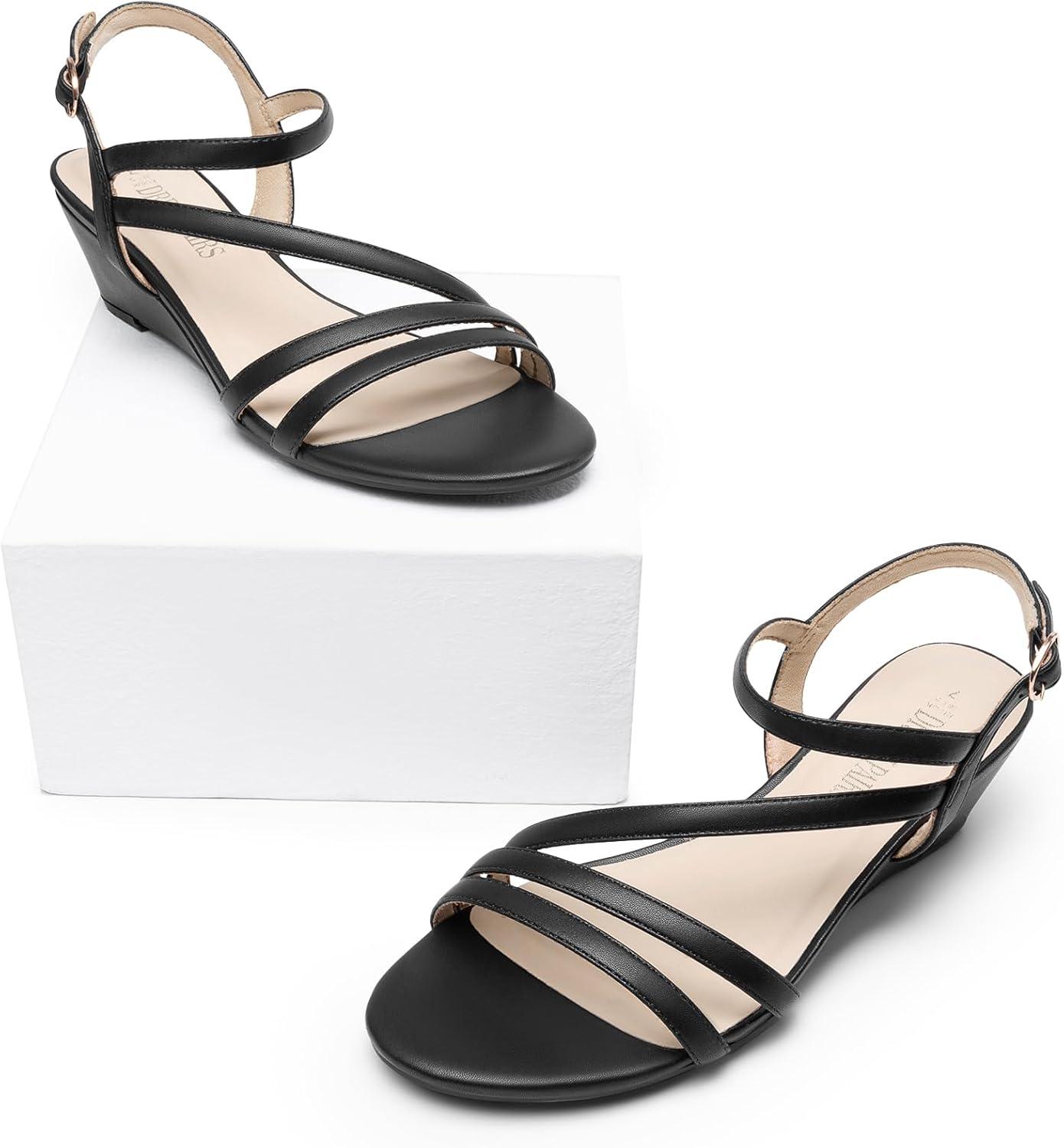 imageDREAM PAIRS Strappy Wrapped Dressy Wedge Sandals Comfortable Ankle Strap Open Toe Evening Dress Wedding Dance Summer ShoesBlackpu