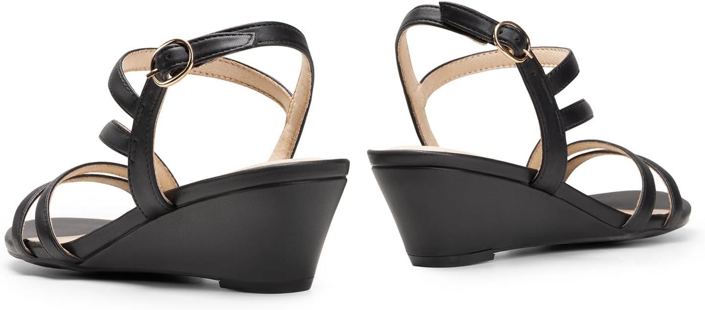 imageDREAM PAIRS Strappy Wrapped Dressy Wedge Sandals Comfortable Ankle Strap Open Toe Evening Dress Wedding Dance Summer ShoesBlackpu
