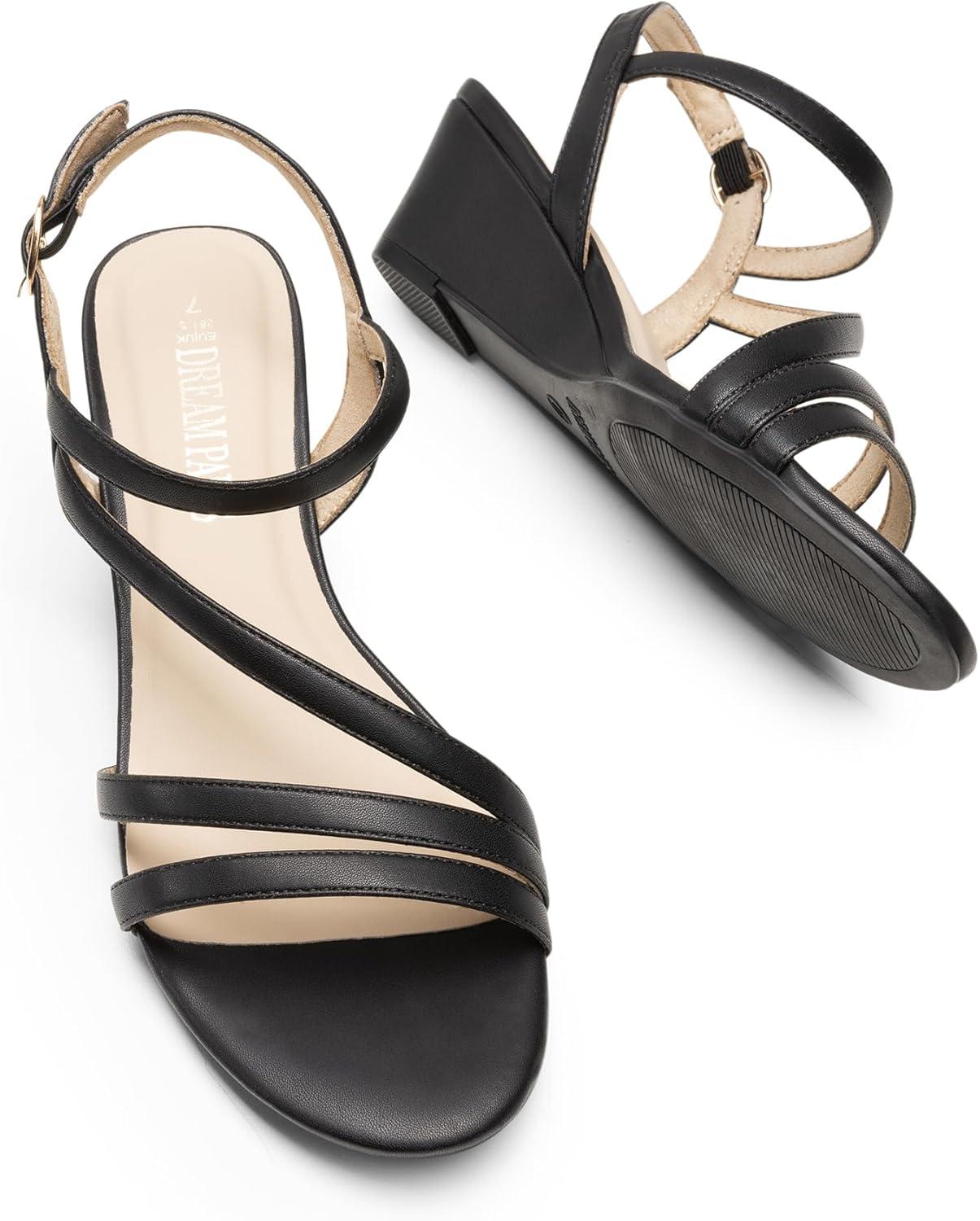 imageDREAM PAIRS Strappy Wrapped Dressy Wedge Sandals Comfortable Ankle Strap Open Toe Evening Dress Wedding Dance Summer ShoesBlackpu