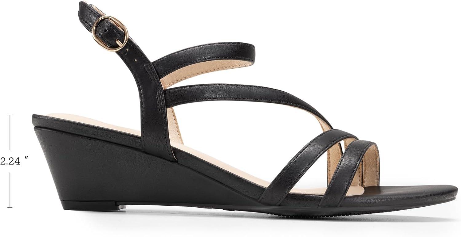 imageDREAM PAIRS Strappy Wrapped Dressy Wedge Sandals Comfortable Ankle Strap Open Toe Evening Dress Wedding Dance Summer ShoesBlackpu