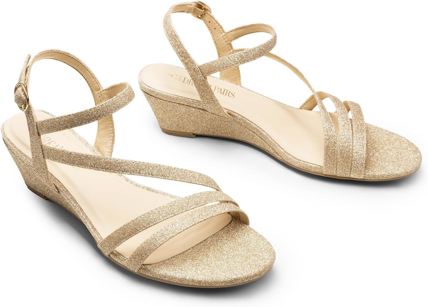 imageDREAM PAIRS Strappy Wrapped Dressy Wedge Sandals Comfortable Ankle Strap Open Toe Evening Dress Wedding Dance Summer ShoesGoldglitter