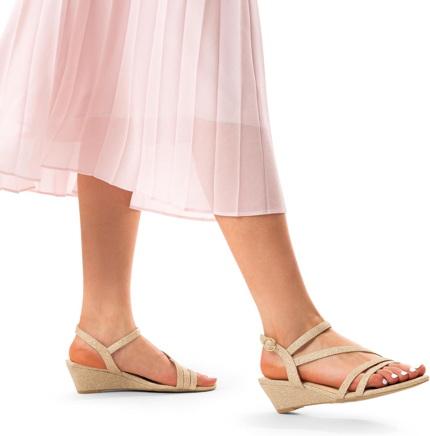 imageDREAM PAIRS Strappy Wrapped Dressy Wedge Sandals Comfortable Ankle Strap Open Toe Evening Dress Wedding Dance Summer ShoesGoldglitter