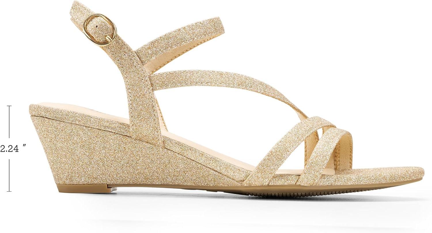 imageDREAM PAIRS Strappy Wrapped Dressy Wedge Sandals Comfortable Ankle Strap Open Toe Evening Dress Wedding Dance Summer ShoesGoldglitter