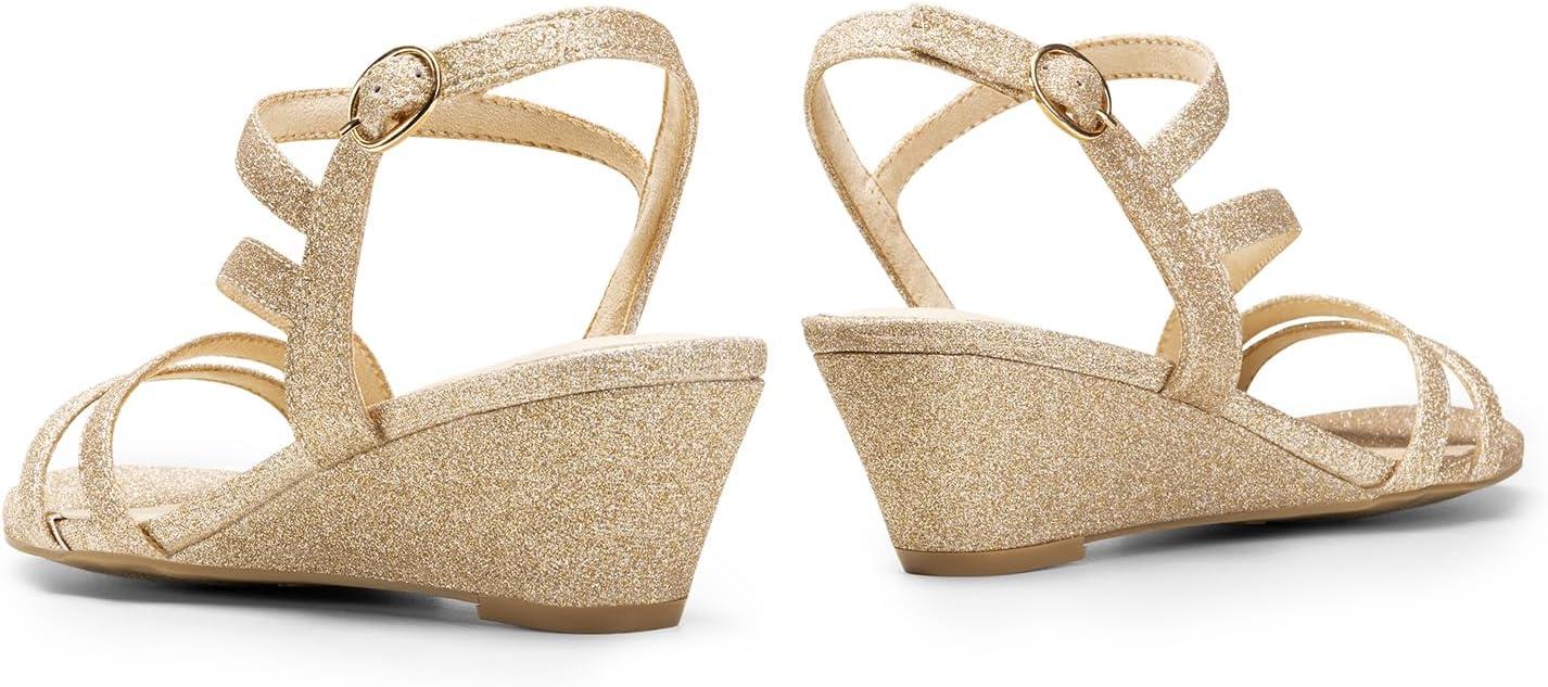 imageDREAM PAIRS Strappy Wrapped Dressy Wedge Sandals Comfortable Ankle Strap Open Toe Evening Dress Wedding Dance Summer ShoesGoldglitter