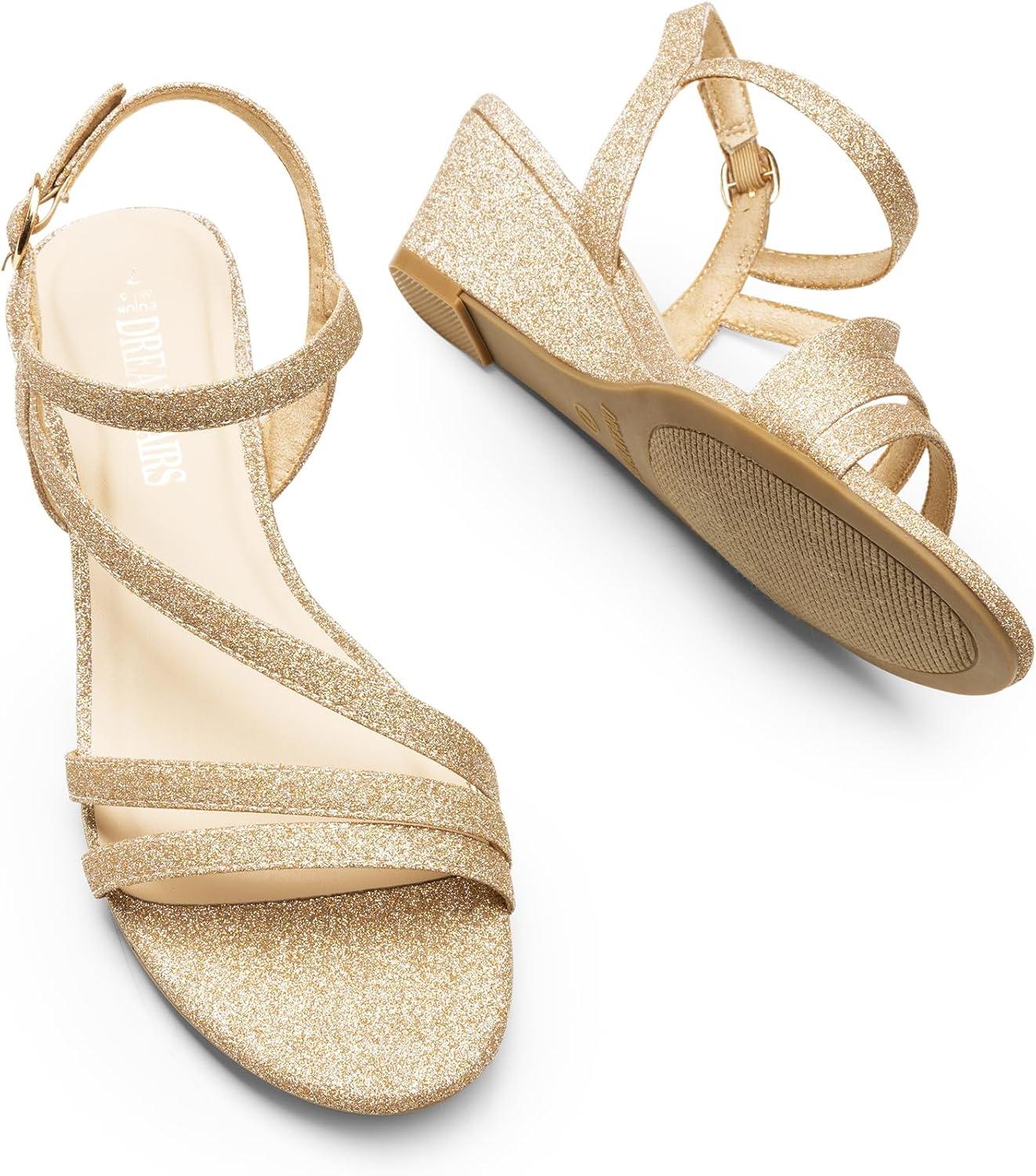 imageDREAM PAIRS Strappy Wrapped Dressy Wedge Sandals Comfortable Ankle Strap Open Toe Evening Dress Wedding Dance Summer ShoesGoldglitter