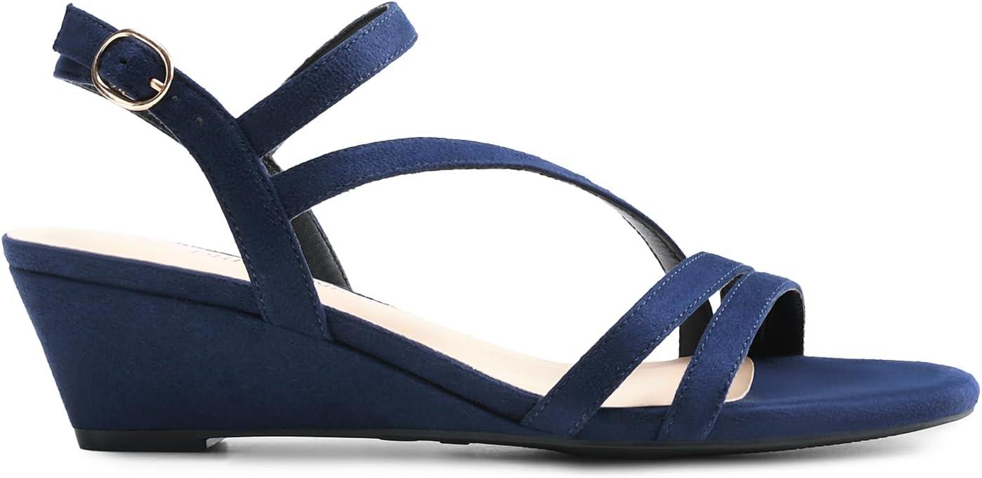 imageDREAM PAIRS Strappy Wrapped Dressy Wedge Sandals Comfortable Ankle Strap Open Toe Evening Dress Wedding Dance Summer ShoesNavysuede