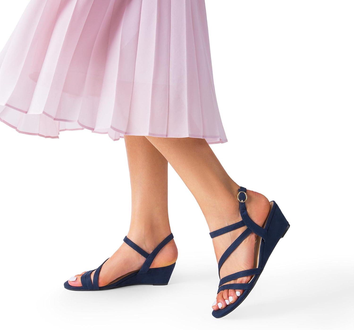 imageDREAM PAIRS Strappy Wrapped Dressy Wedge Sandals Comfortable Ankle Strap Open Toe Evening Dress Wedding Dance Summer ShoesNavysuede
