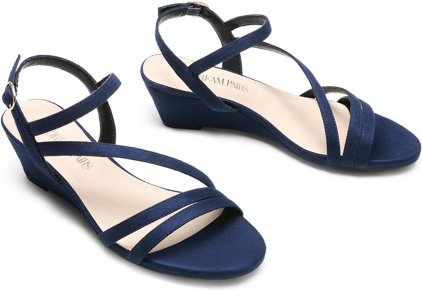 imageDREAM PAIRS Strappy Wrapped Dressy Wedge Sandals Comfortable Ankle Strap Open Toe Evening Dress Wedding Dance Summer ShoesNavysuede