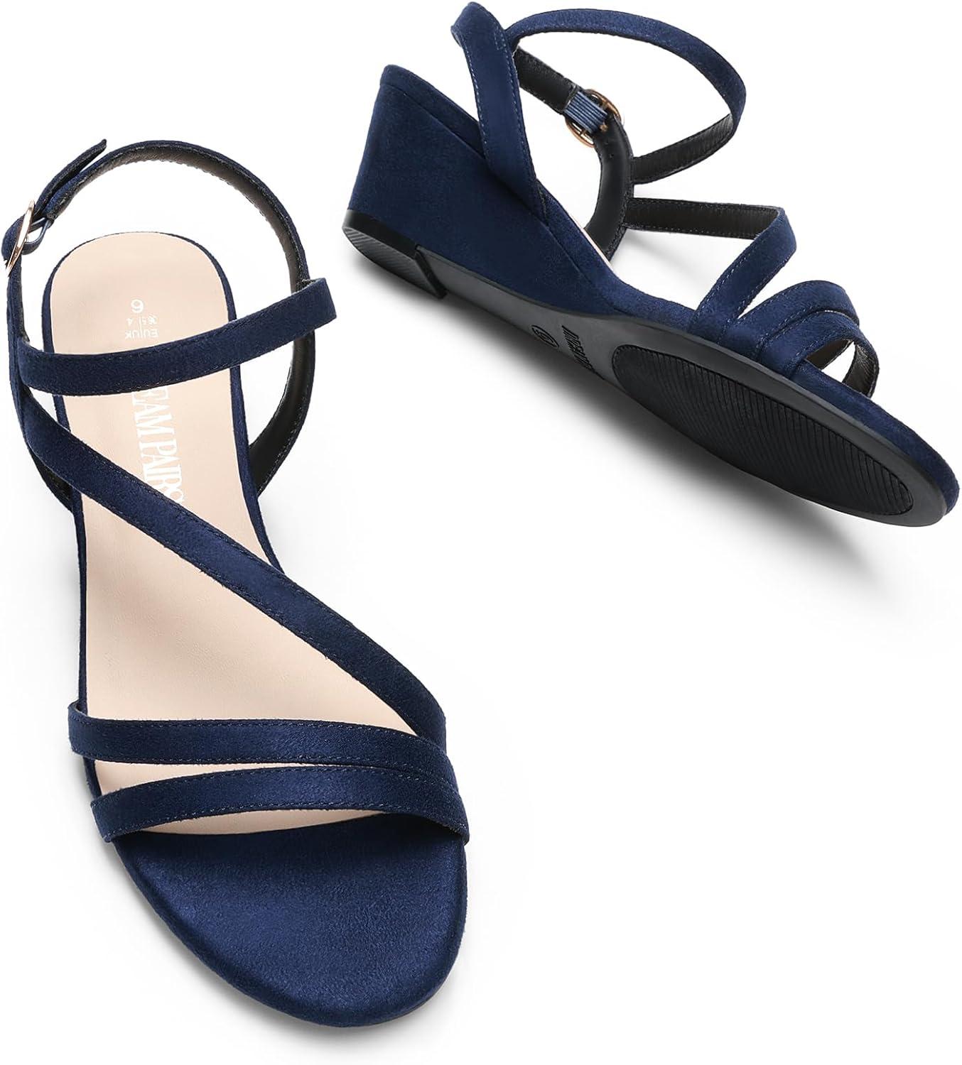 imageDREAM PAIRS Strappy Wrapped Dressy Wedge Sandals Comfortable Ankle Strap Open Toe Evening Dress Wedding Dance Summer ShoesNavysuede