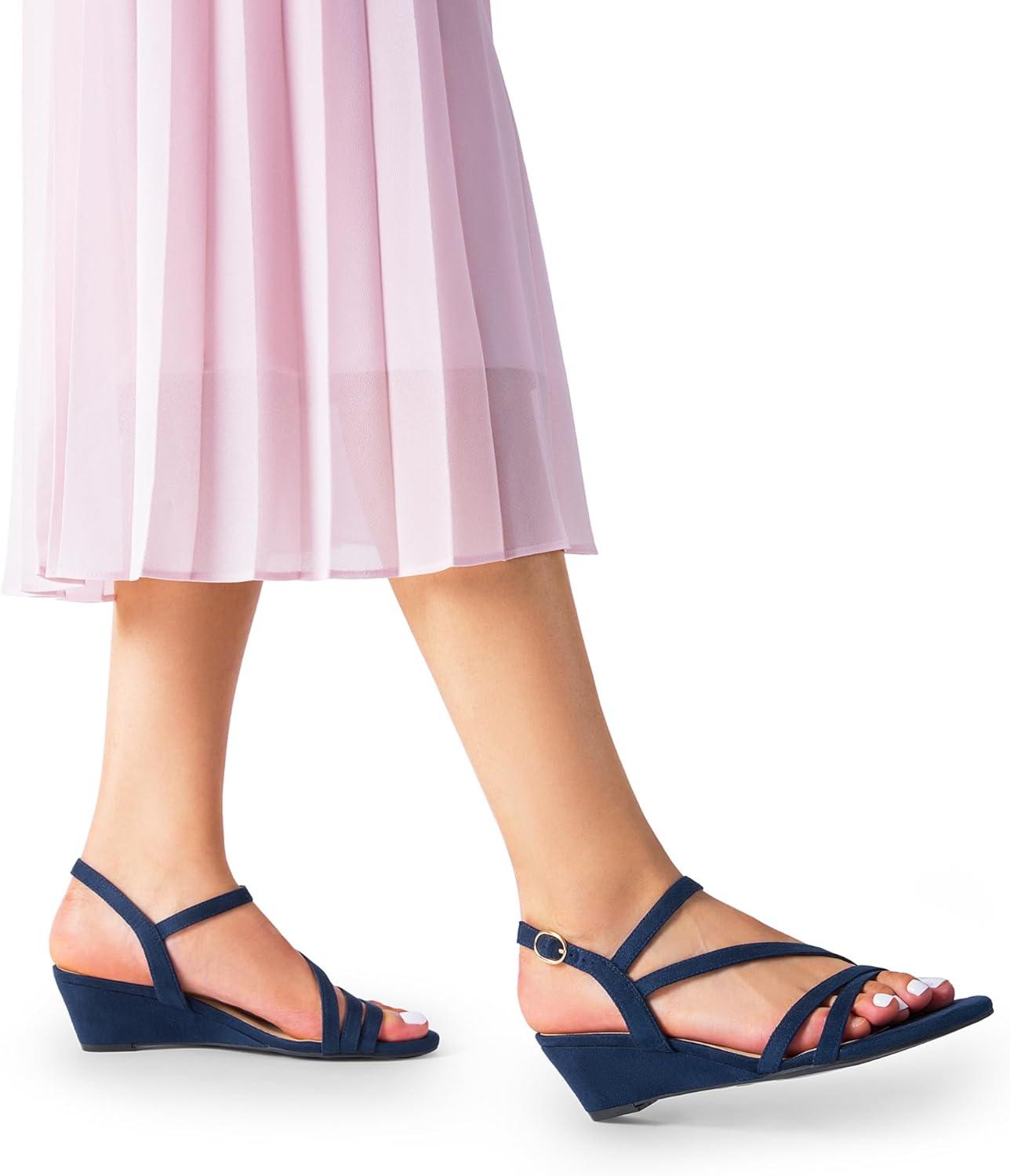 imageDREAM PAIRS Strappy Wrapped Dressy Wedge Sandals Comfortable Ankle Strap Open Toe Evening Dress Wedding Dance Summer ShoesNavysuede