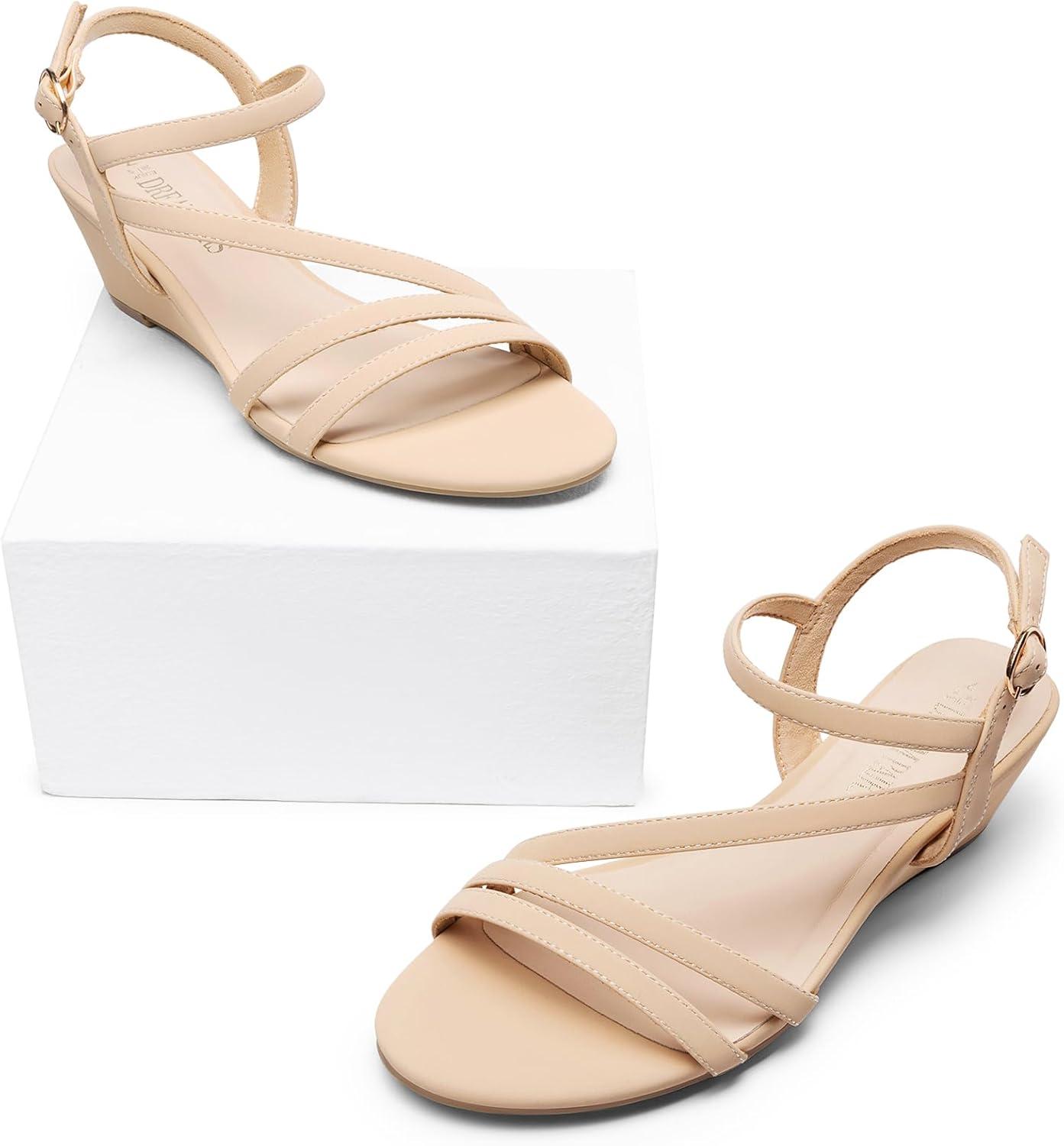 imageDREAM PAIRS Strappy Wrapped Dressy Wedge Sandals Comfortable Ankle Strap Open Toe Evening Dress Wedding Dance Summer ShoesNudenubuck