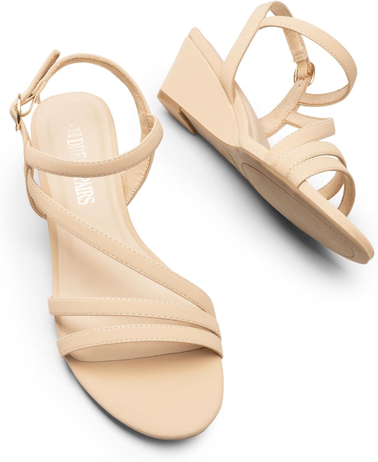 imageDREAM PAIRS Strappy Wrapped Dressy Wedge Sandals Comfortable Ankle Strap Open Toe Evening Dress Wedding Dance Summer ShoesNudenubuck