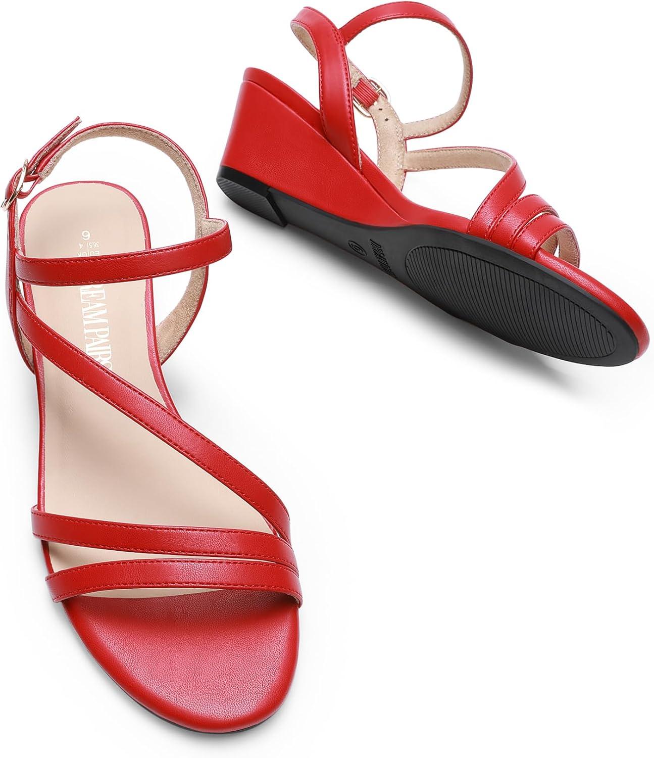 imageDREAM PAIRS Strappy Wrapped Dressy Wedge Sandals Comfortable Ankle Strap Open Toe Evening Dress Wedding Dance Summer ShoesRedpu