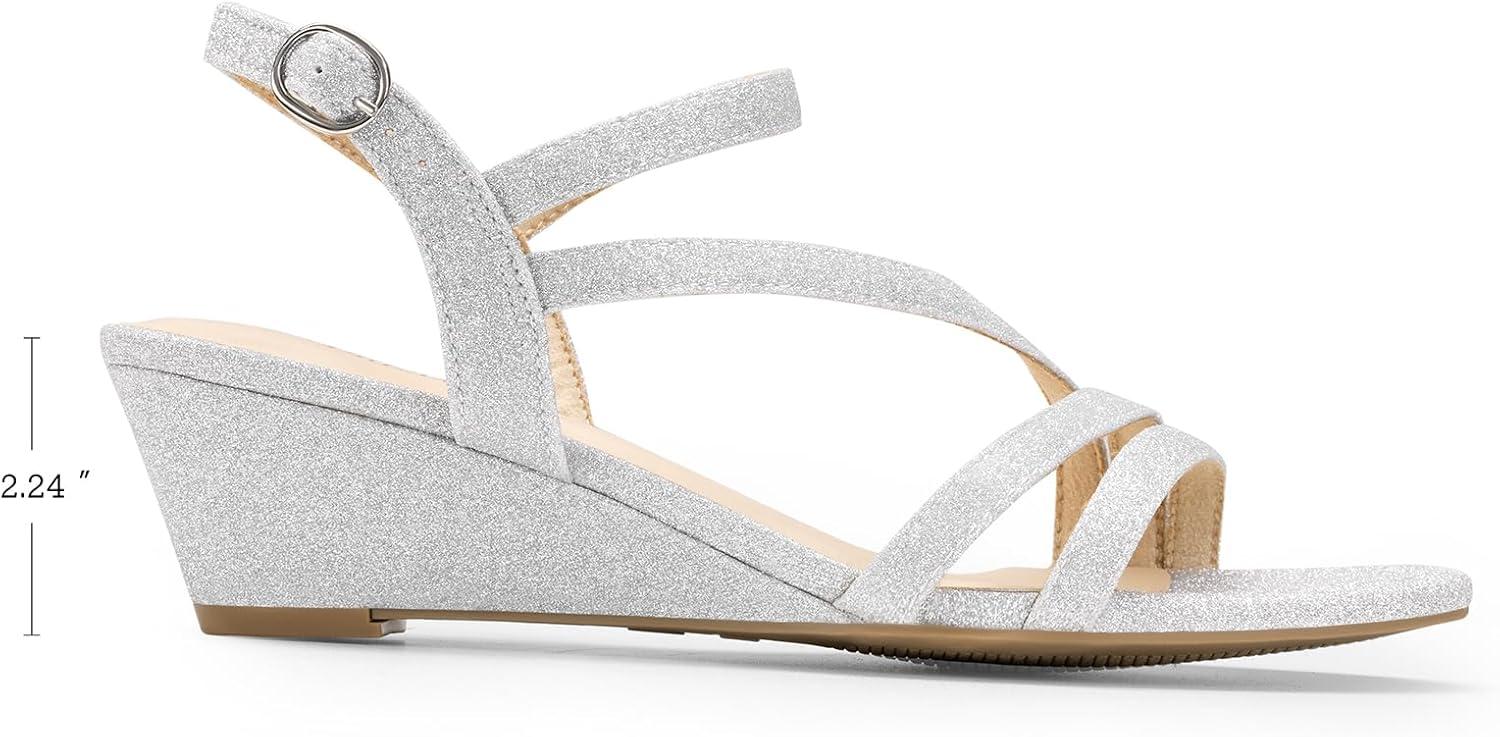 imageDREAM PAIRS Strappy Wrapped Dressy Wedge Sandals Comfortable Ankle Strap Open Toe Evening Dress Wedding Dance Summer ShoesSilverglitter