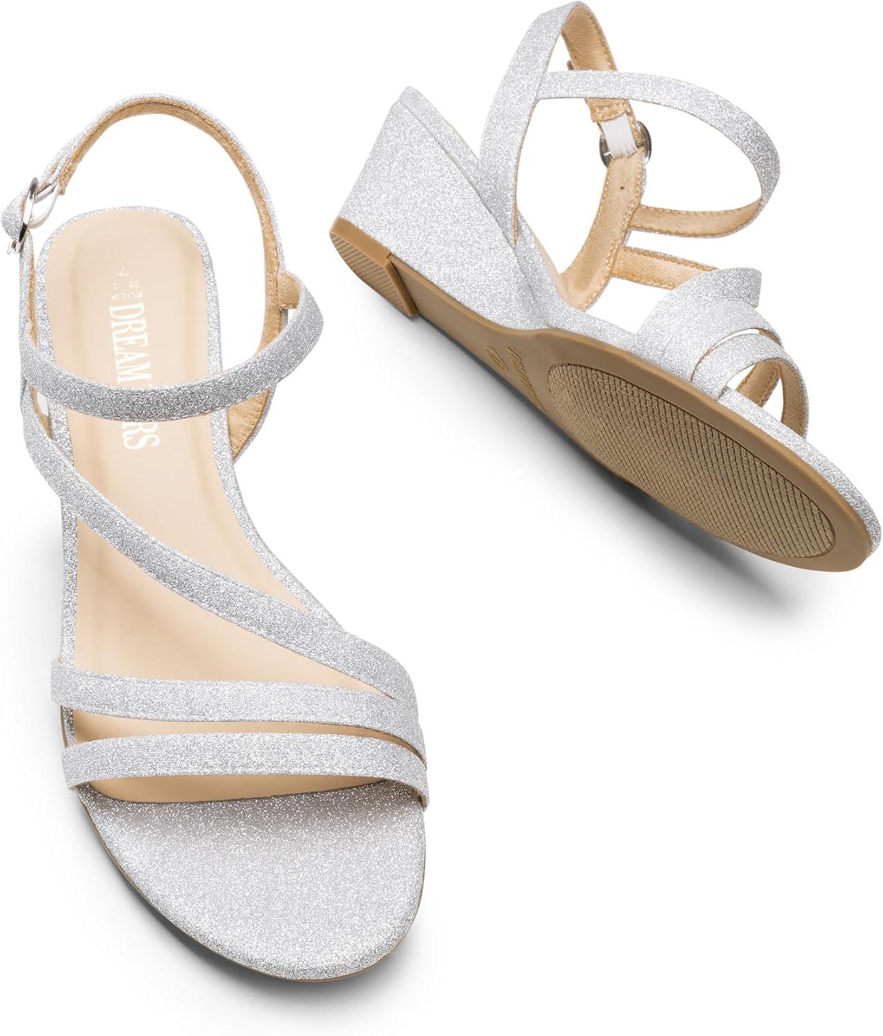 imageDREAM PAIRS Strappy Wrapped Dressy Wedge Sandals Comfortable Ankle Strap Open Toe Evening Dress Wedding Dance Summer ShoesSilverglitter