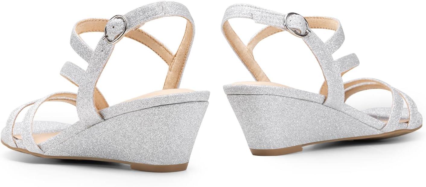 imageDREAM PAIRS Strappy Wrapped Dressy Wedge Sandals Comfortable Ankle Strap Open Toe Evening Dress Wedding Dance Summer ShoesSilverglitter