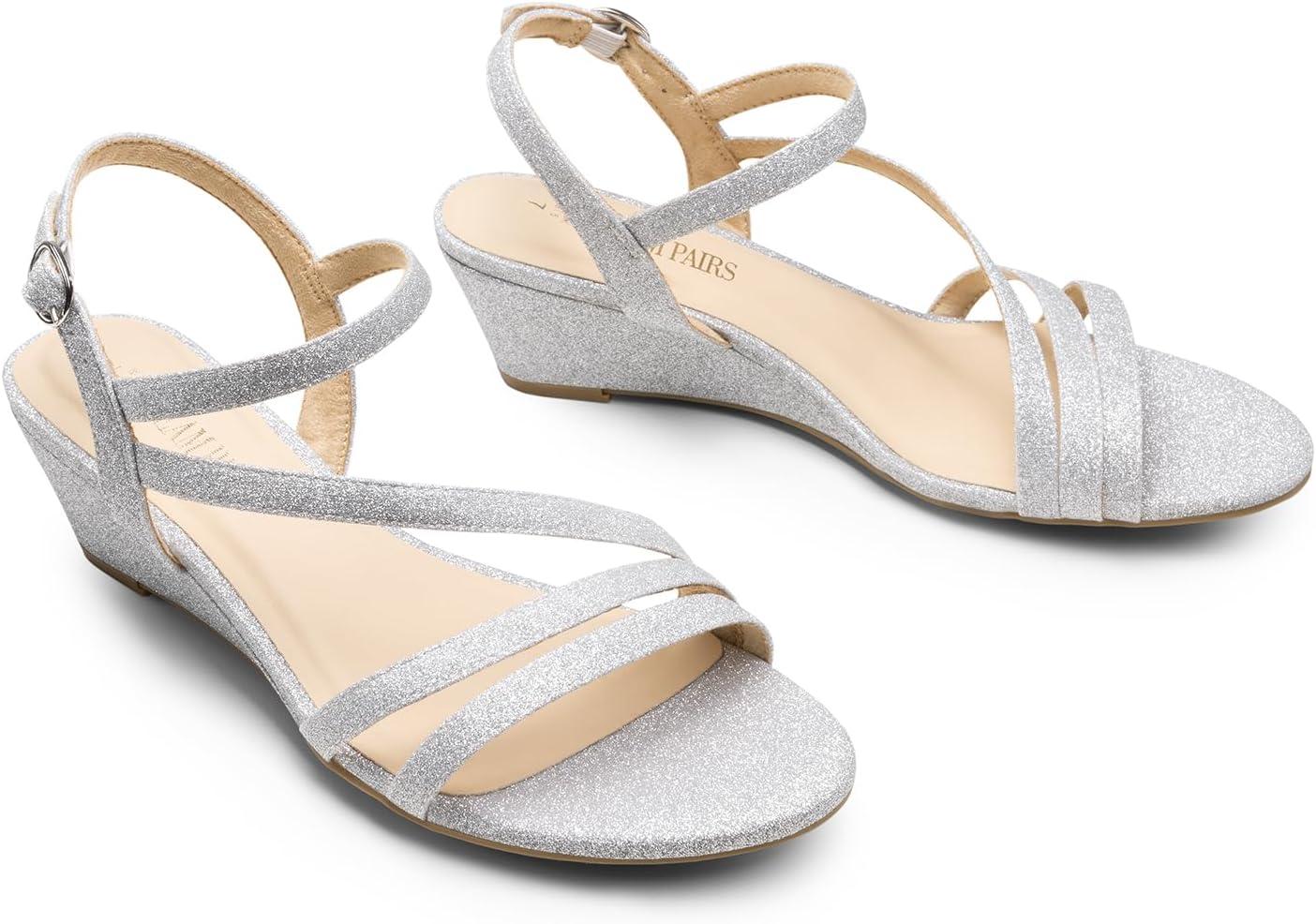 imageDREAM PAIRS Strappy Wrapped Dressy Wedge Sandals Comfortable Ankle Strap Open Toe Evening Dress Wedding Dance Summer ShoesSilverglitter