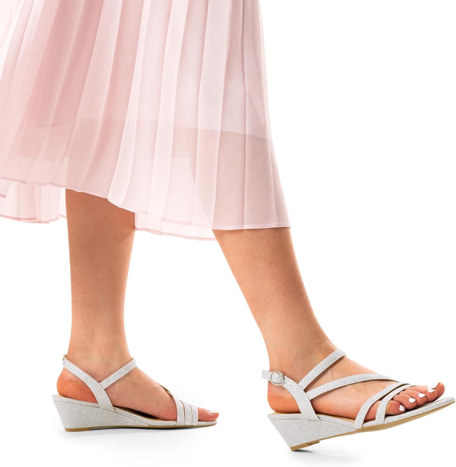 imageDREAM PAIRS Strappy Wrapped Dressy Wedge Sandals Comfortable Ankle Strap Open Toe Evening Dress Wedding Dance Summer ShoesSilverglitter