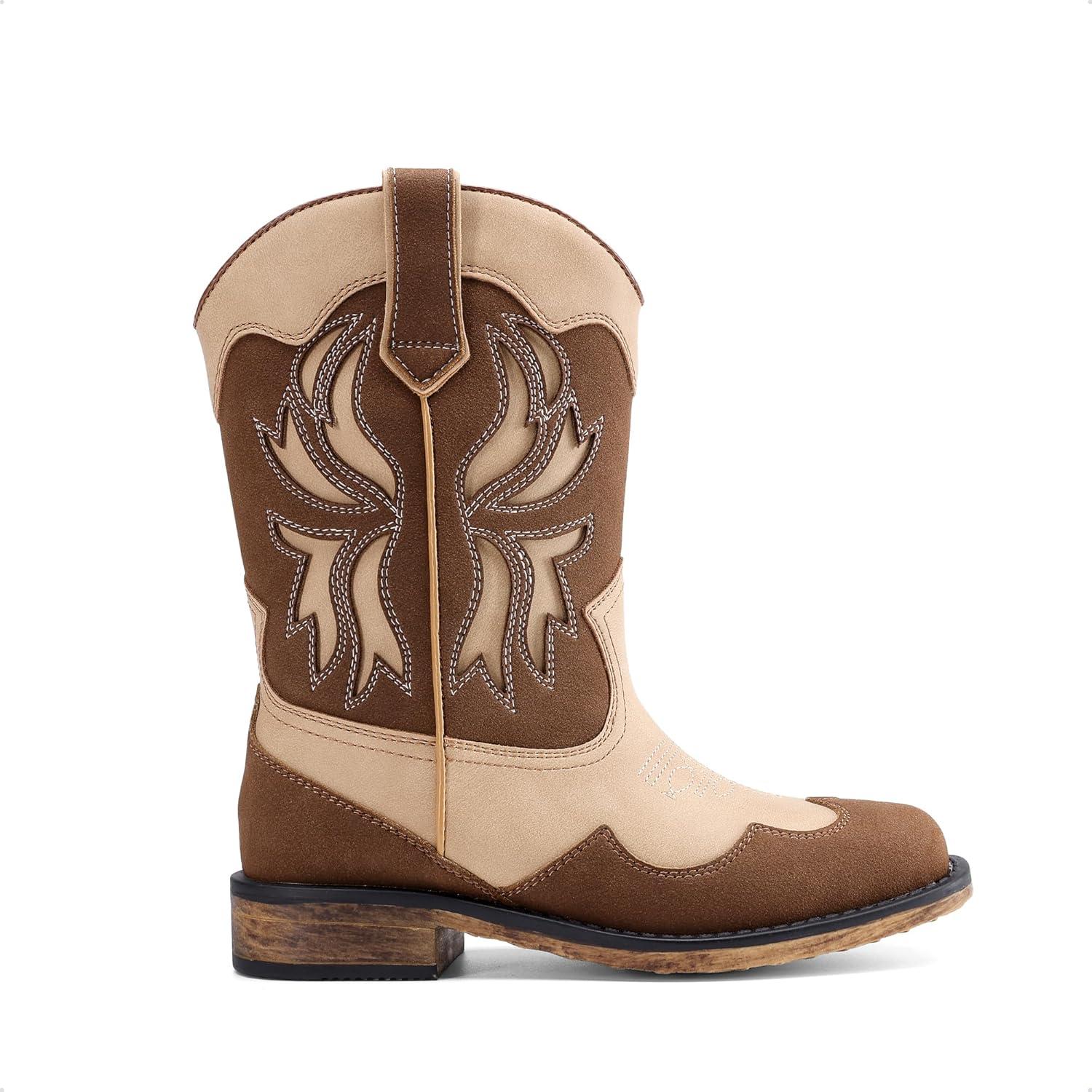 imageDREAM PAIRS Toddler Cowboy Boots Cowgirl Boots for Girls Square Toe Mid Calf Boys Western Fashion Riding Shoes for ToddlerLittle KidBig KidBrownCamo