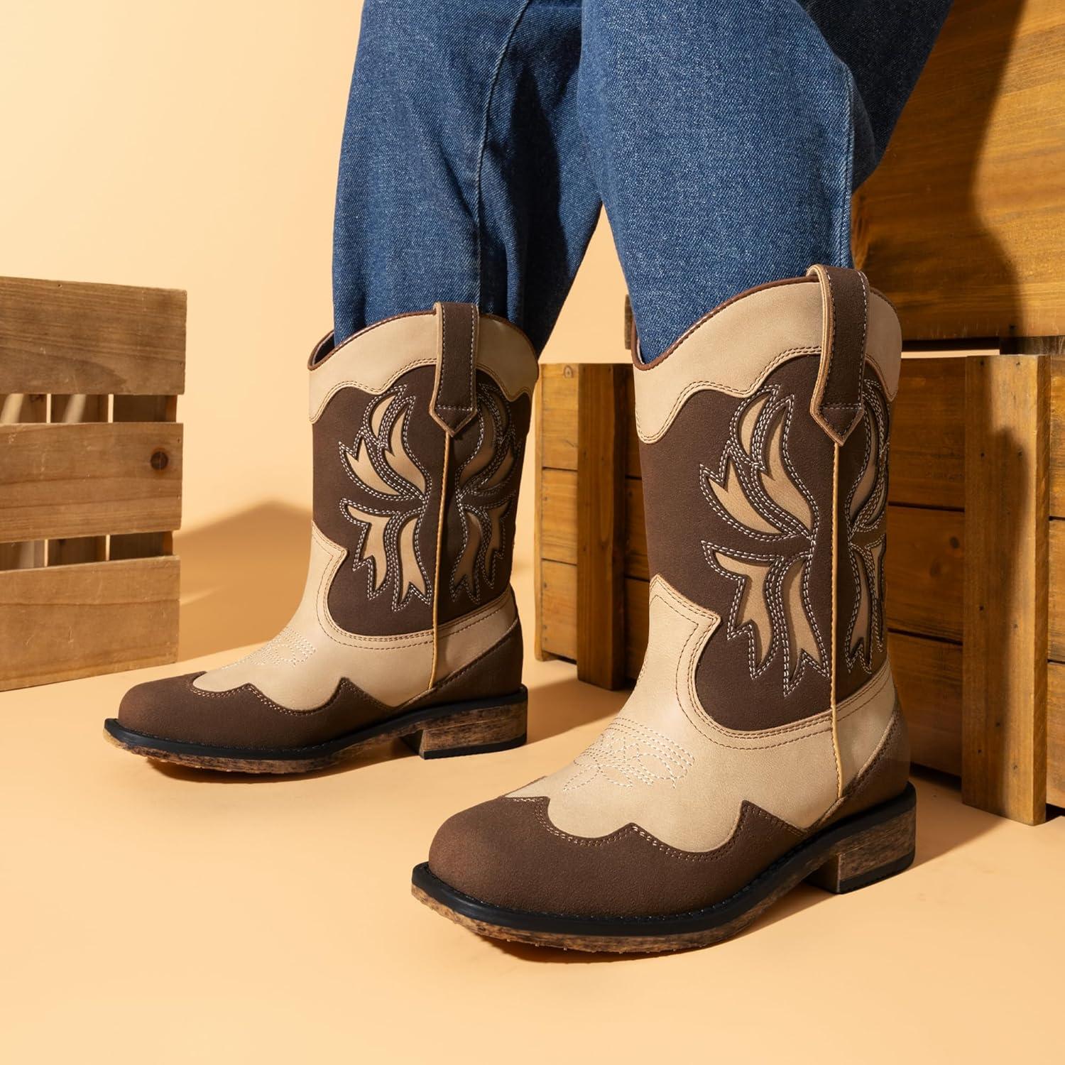 imageDREAM PAIRS Toddler Cowboy Boots Cowgirl Boots for Girls Square Toe Mid Calf Boys Western Fashion Riding Shoes for ToddlerLittle KidBig KidBrownCamo