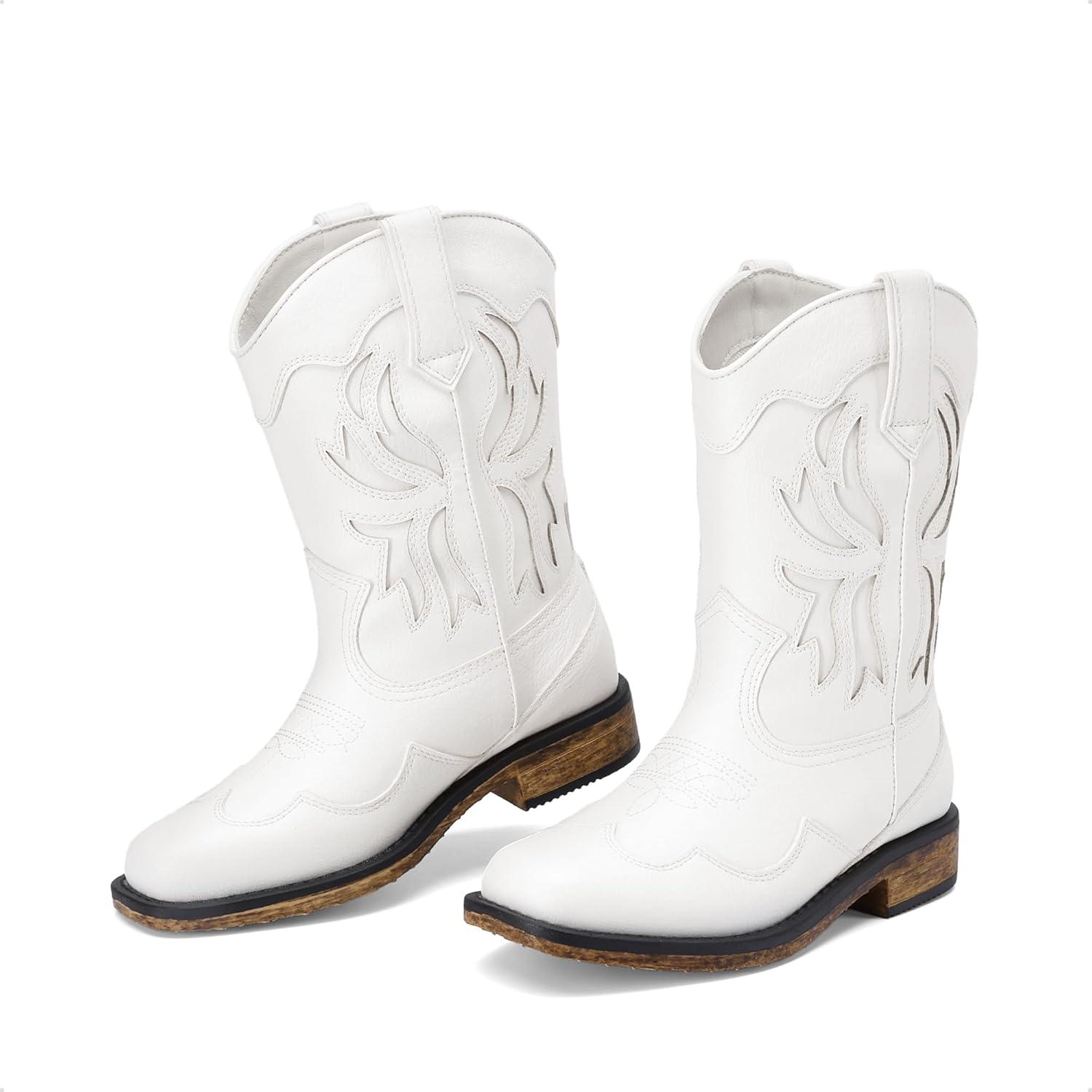 imageDREAM PAIRS Toddler Cowboy Boots Cowgirl Boots for Girls Square Toe Mid Calf Boys Western Fashion Riding Shoes for ToddlerLittle KidBig KidWhite