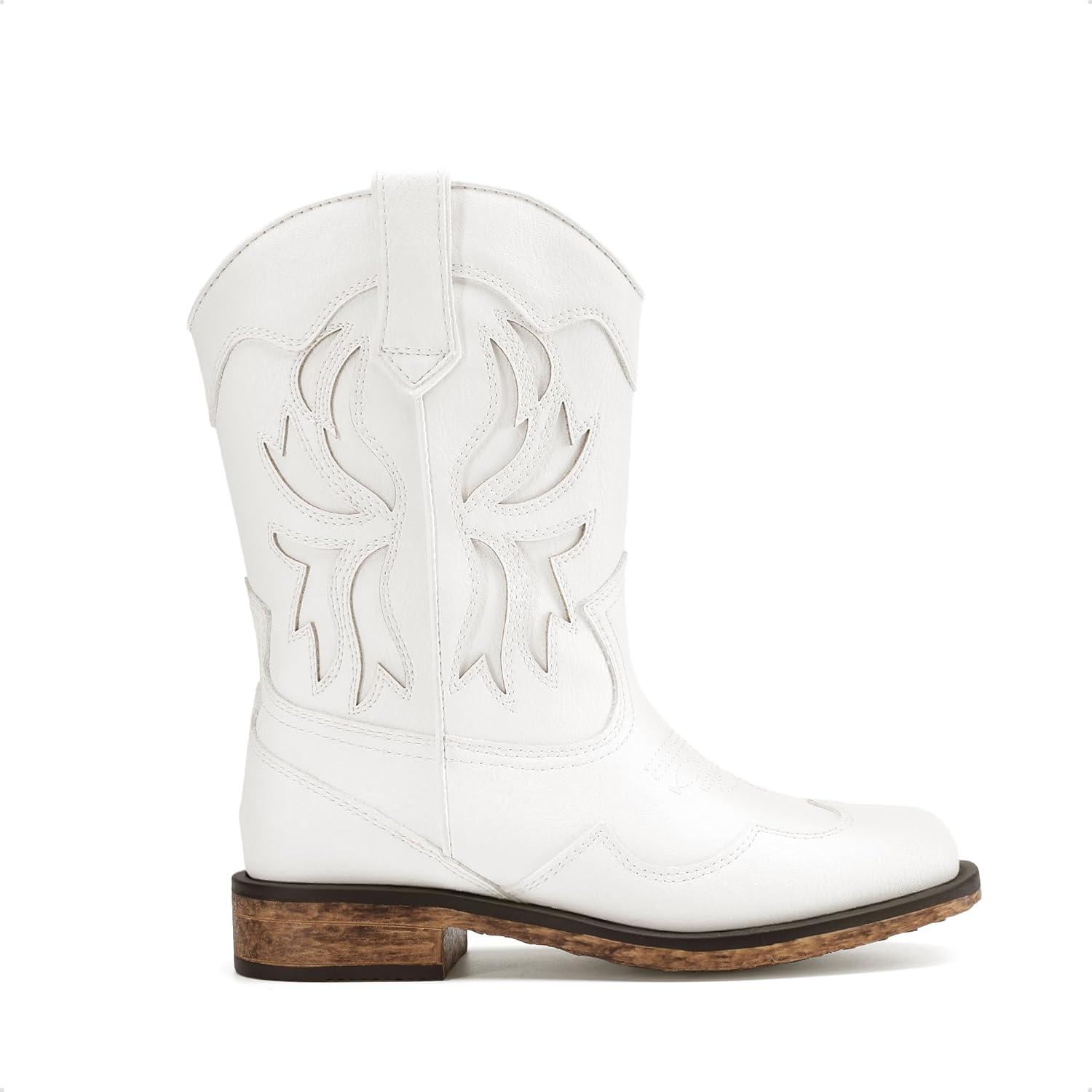 imageDREAM PAIRS Toddler Cowboy Boots Cowgirl Boots for Girls Square Toe Mid Calf Boys Western Fashion Riding Shoes for ToddlerLittle KidBig KidWhite