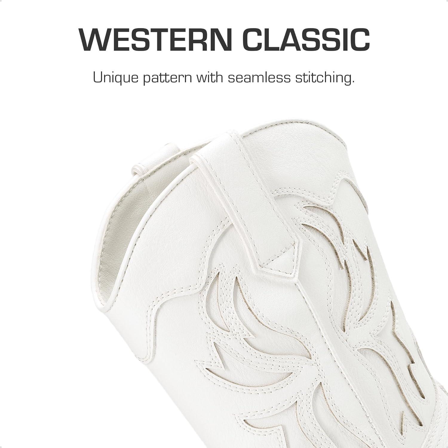 imageDREAM PAIRS Toddler Cowboy Boots Cowgirl Boots for Girls Square Toe Mid Calf Boys Western Fashion Riding Shoes for ToddlerLittle KidBig KidWhite