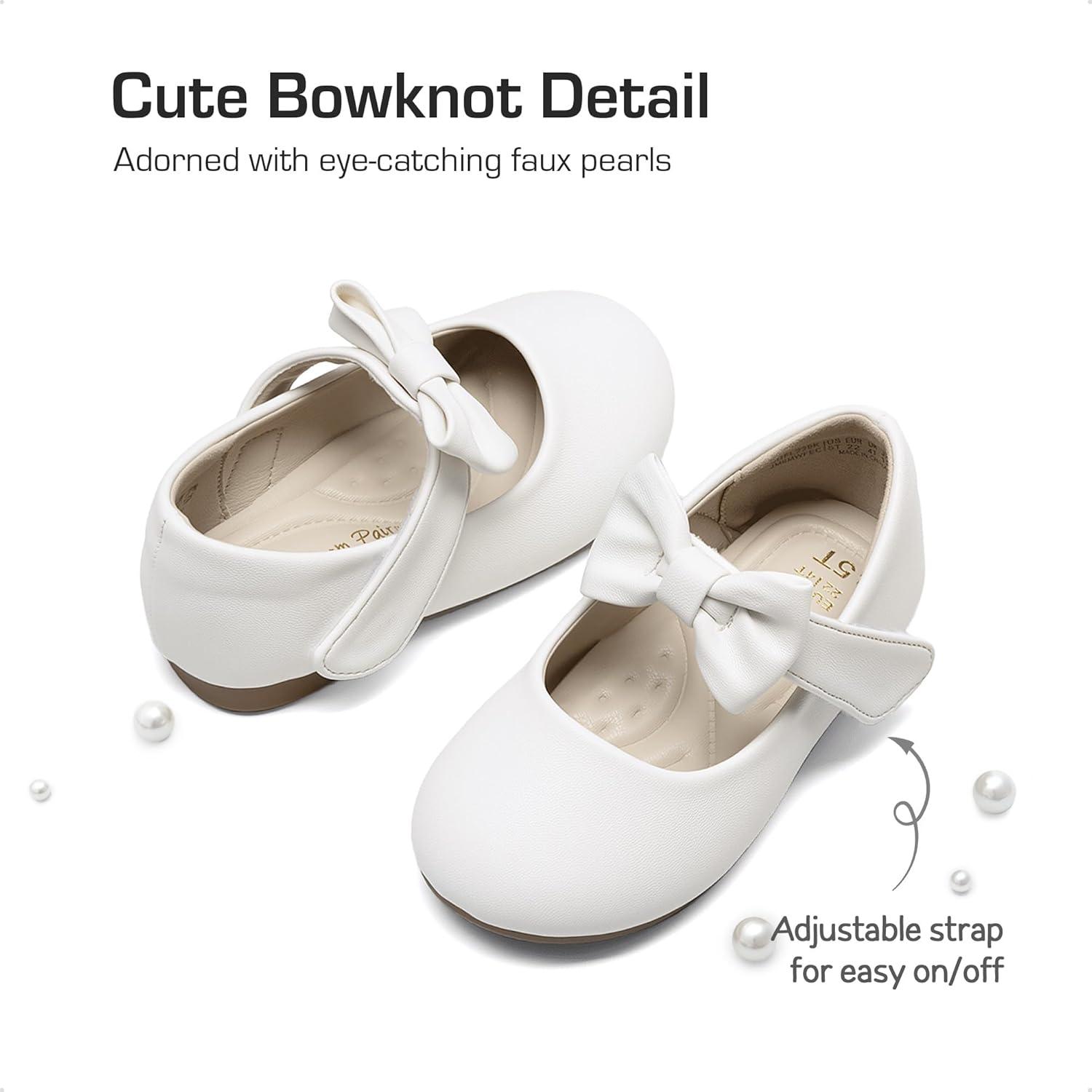 imageDREAM PAIRS Toddler Flower Girl Dress Shoes Little Girls Mary Janes Ballet Flats Ballerina Shoes Wedding PartyAll White