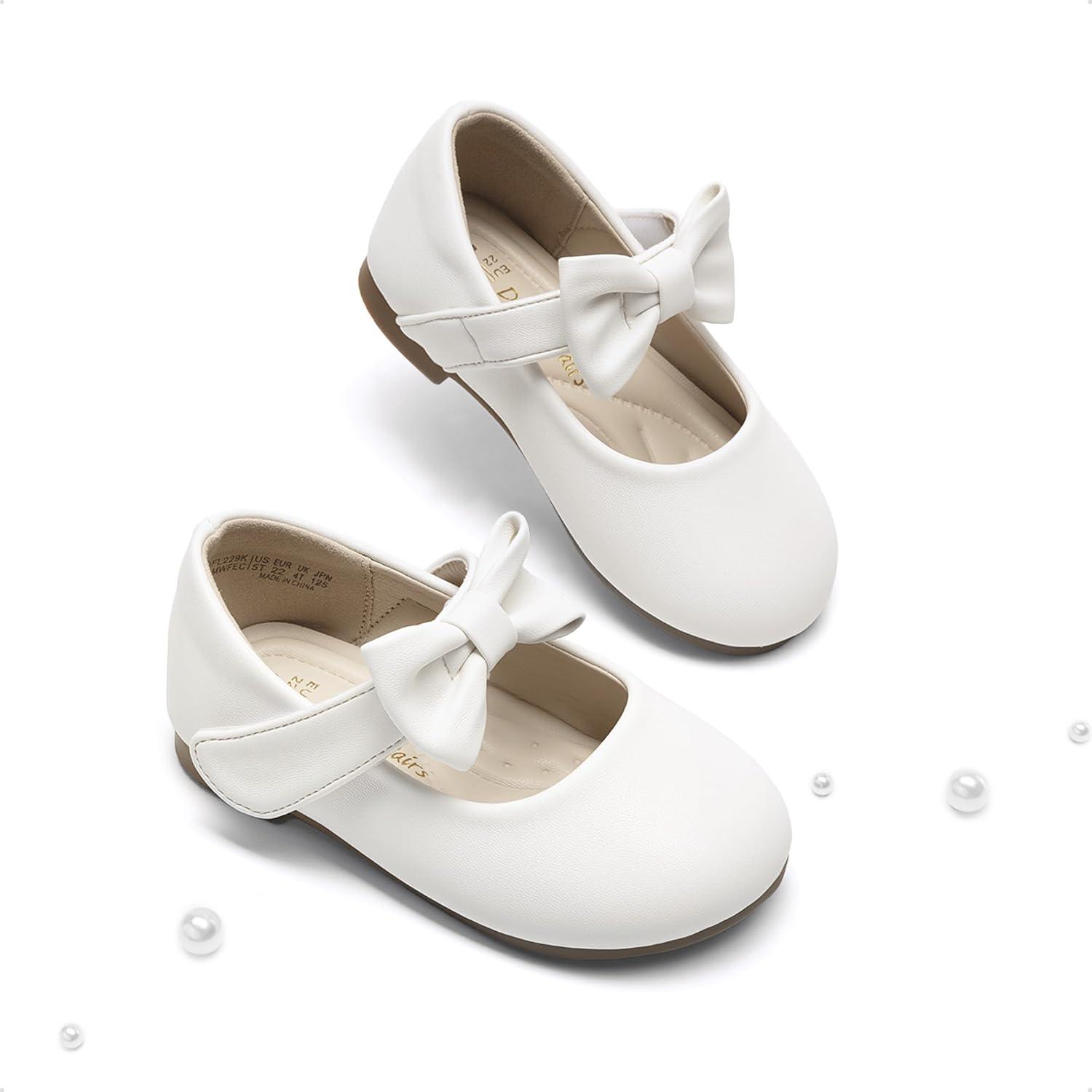 imageDREAM PAIRS Toddler Flower Girl Dress Shoes Little Girls Mary Janes Ballet Flats Ballerina Shoes Wedding PartyAll White