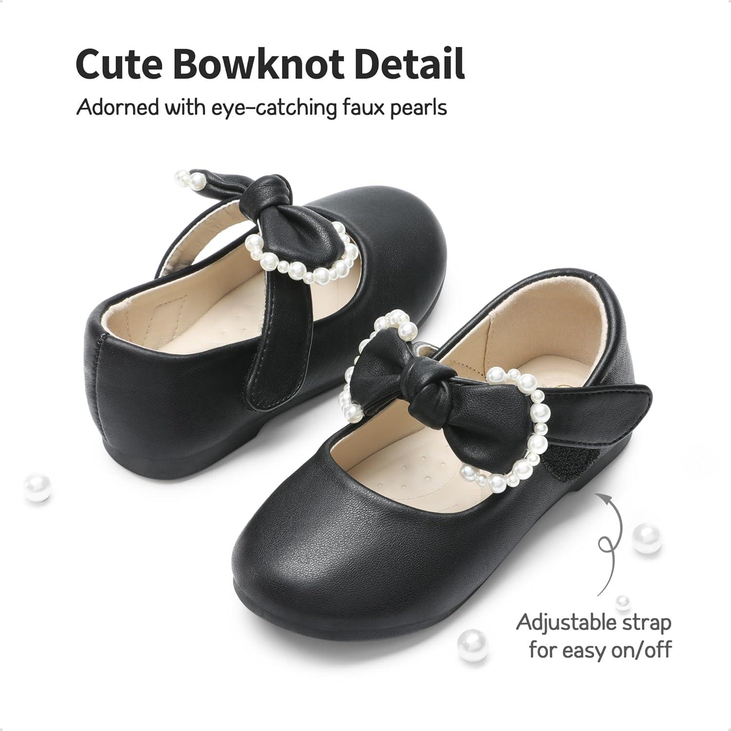 imageDREAM PAIRS Toddler Flower Girl Dress Shoes Little Girls Mary Janes Ballet Flats Ballerina Shoes Wedding PartyBlackPu