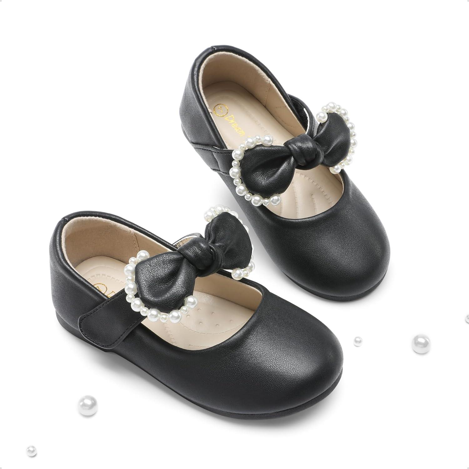 imageDREAM PAIRS Toddler Flower Girl Dress Shoes Little Girls Mary Janes Ballet Flats Ballerina Shoes Wedding PartyBlackPu