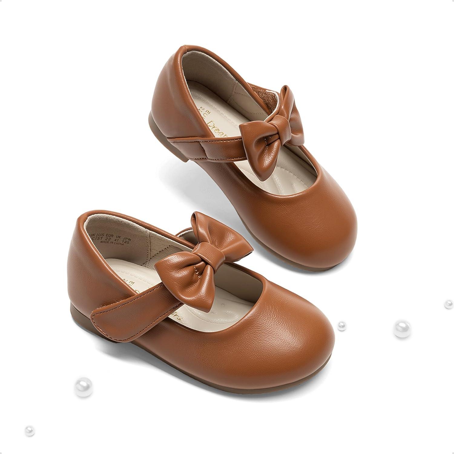 imageDREAM PAIRS Toddler Flower Girl Dress Shoes Little Girls Mary Janes Ballet Flats Ballerina Shoes Wedding PartyBrown