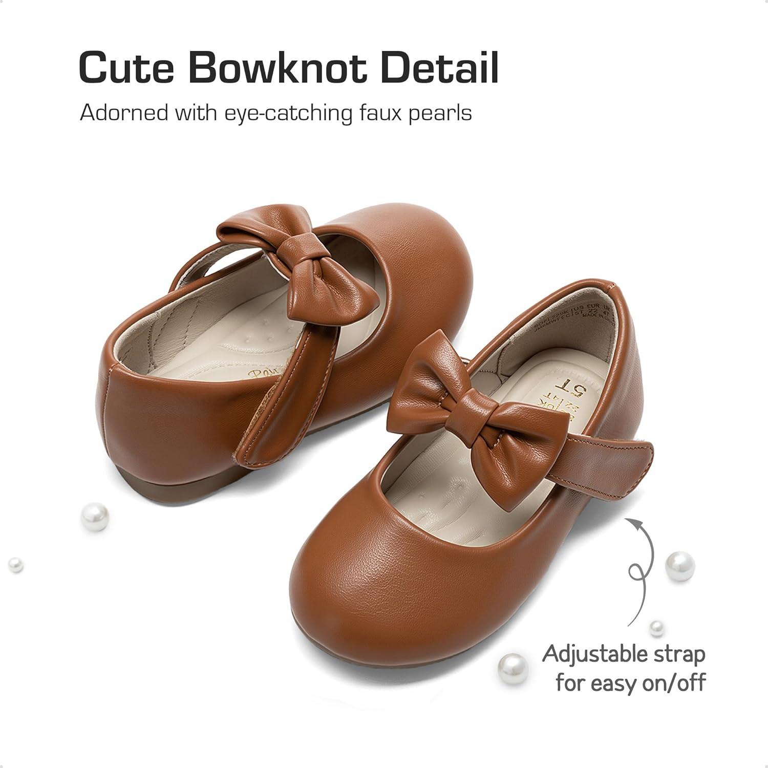 imageDREAM PAIRS Toddler Flower Girl Dress Shoes Little Girls Mary Janes Ballet Flats Ballerina Shoes Wedding PartyBrown