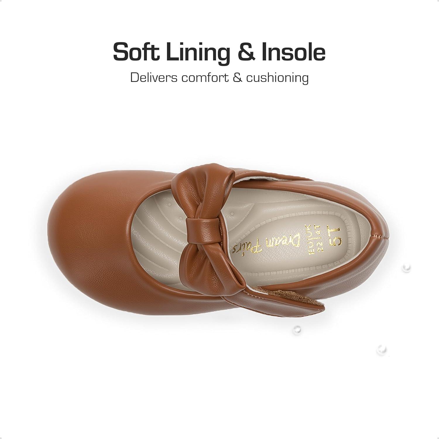 imageDREAM PAIRS Toddler Flower Girl Dress Shoes Little Girls Mary Janes Ballet Flats Ballerina Shoes Wedding PartyBrown