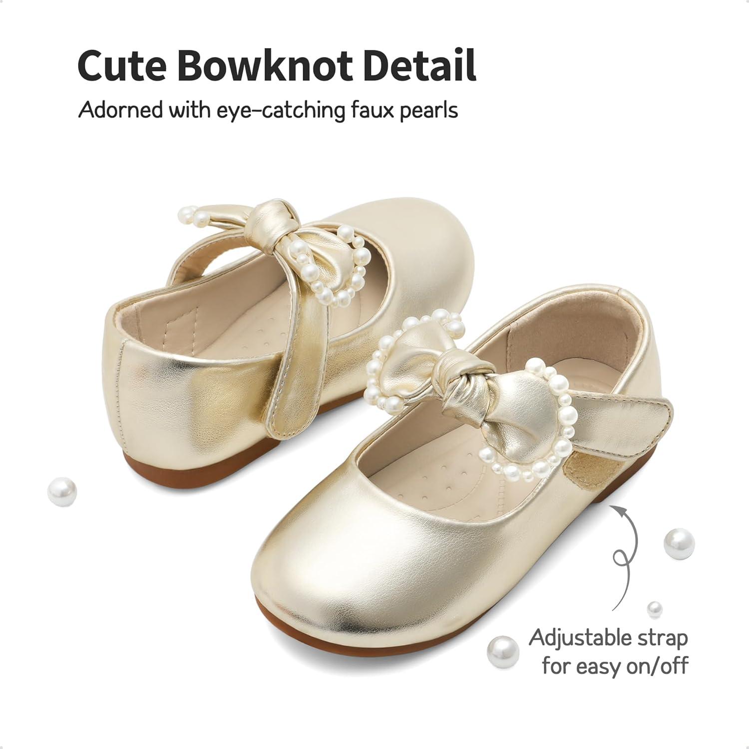 imageDREAM PAIRS Toddler Flower Girl Dress Shoes Little Girls Mary Janes Ballet Flats Ballerina Shoes Wedding PartyGold