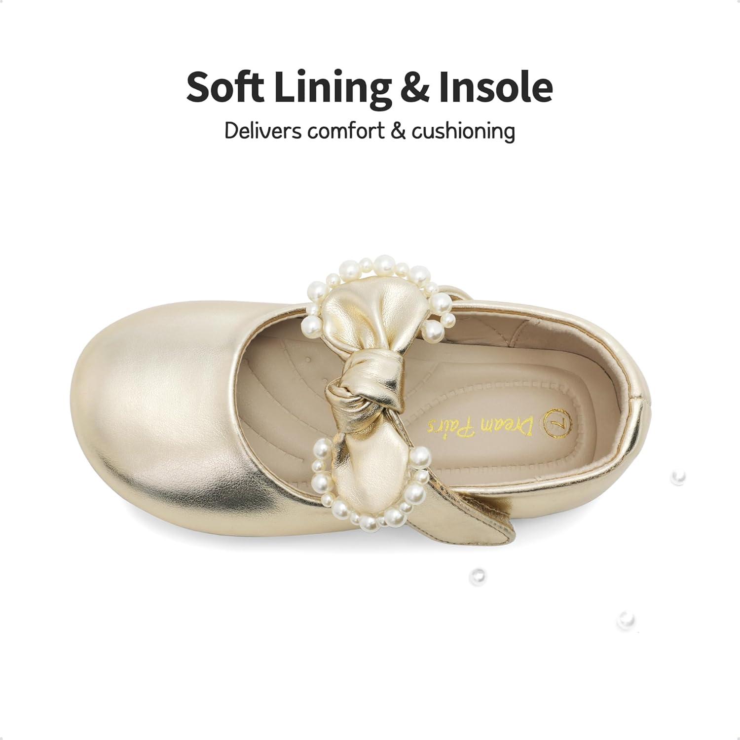 imageDREAM PAIRS Toddler Flower Girl Dress Shoes Little Girls Mary Janes Ballet Flats Ballerina Shoes Wedding PartyGold