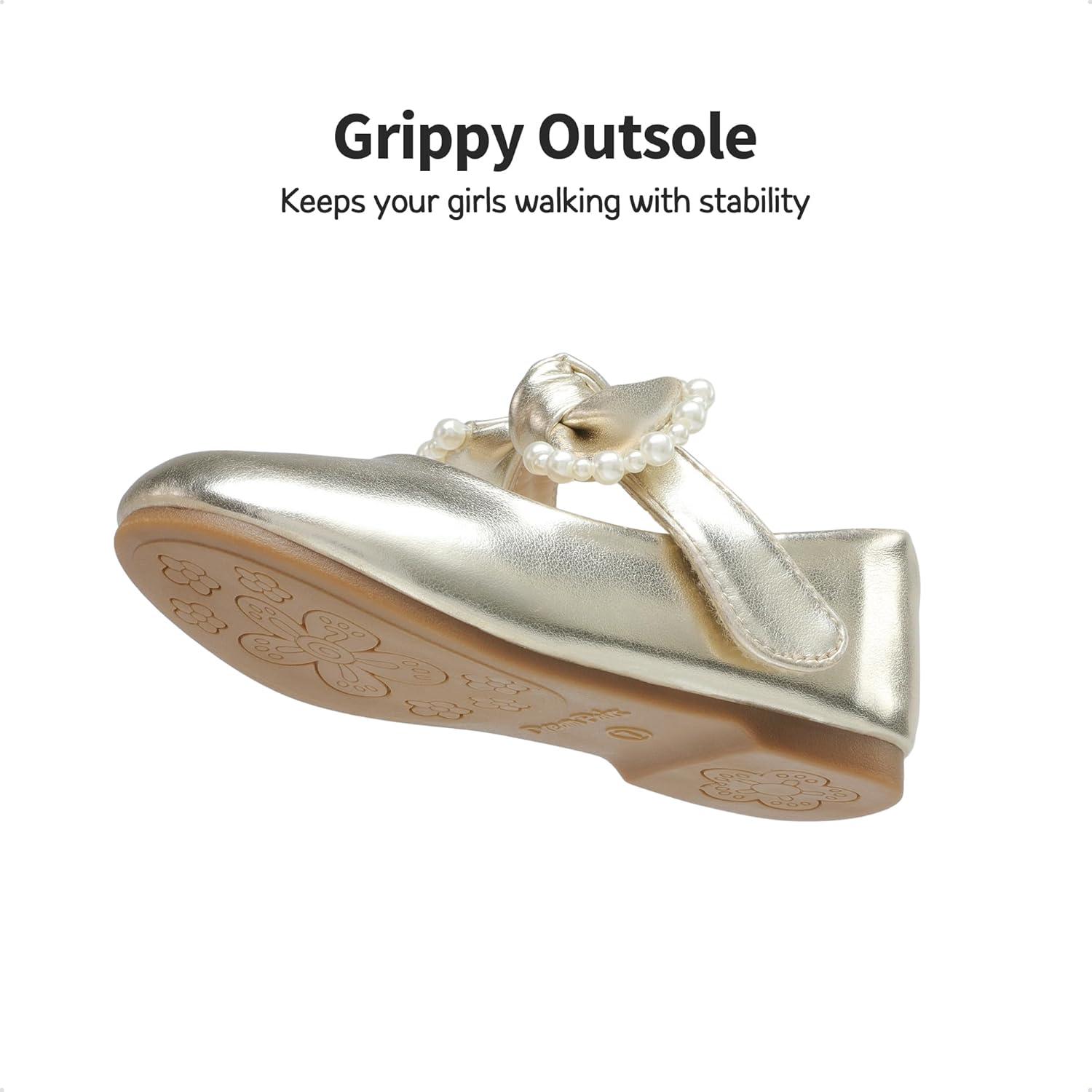 imageDREAM PAIRS Toddler Flower Girl Dress Shoes Little Girls Mary Janes Ballet Flats Ballerina Shoes Wedding PartyGold
