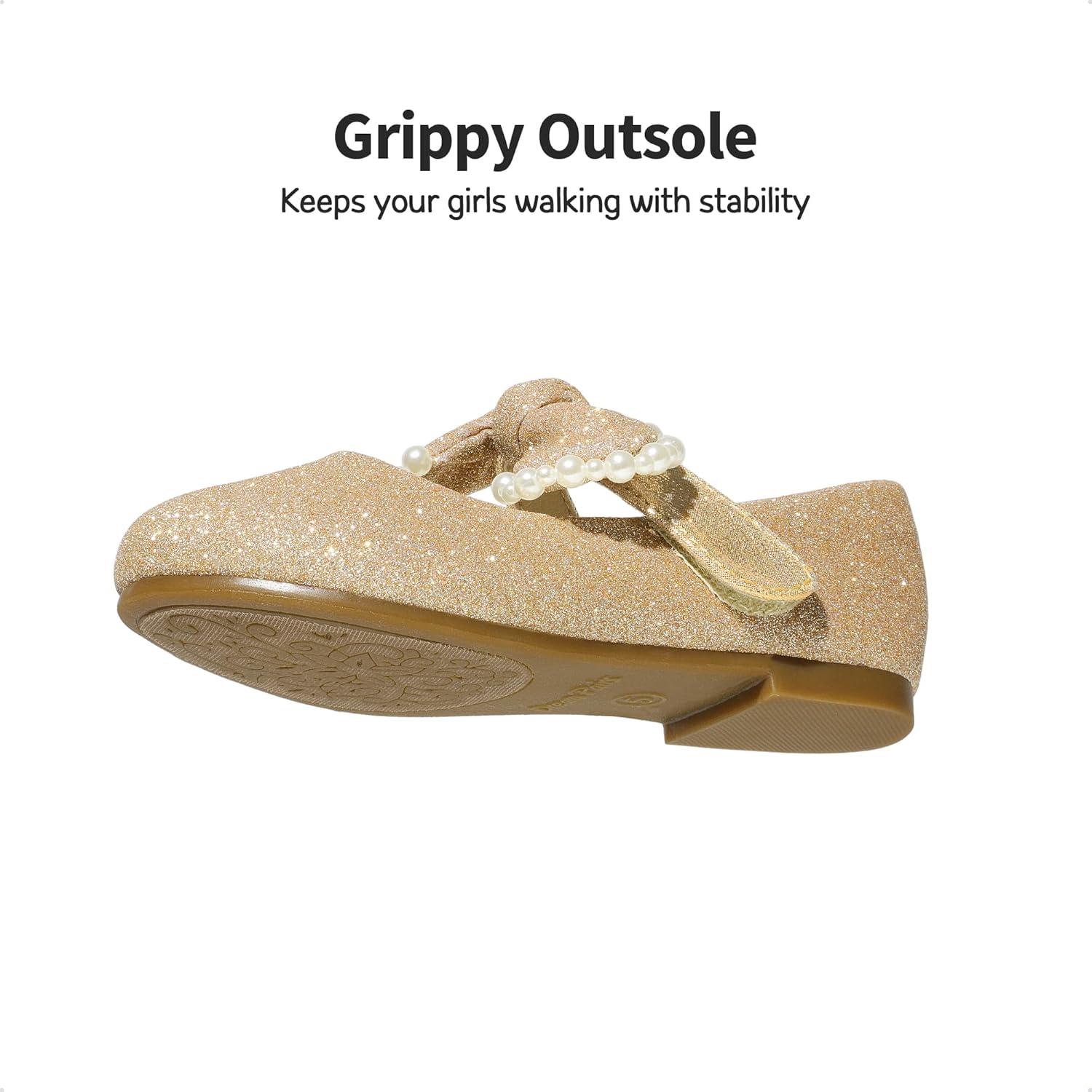 imageDREAM PAIRS Toddler Flower Girl Dress Shoes Little Girls Mary Janes Ballet Flats Ballerina Shoes Wedding PartyGoldGlitter