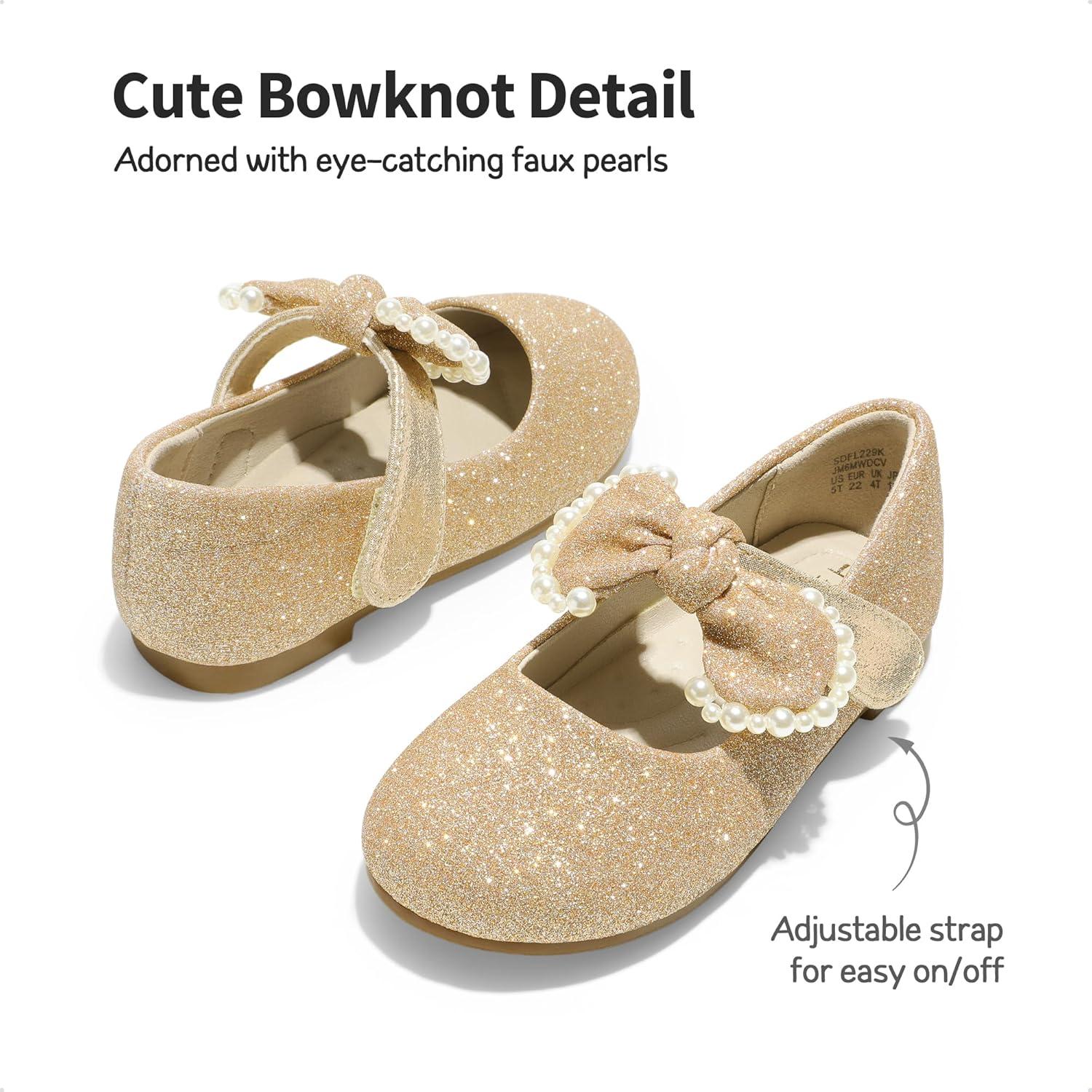 imageDREAM PAIRS Toddler Flower Girl Dress Shoes Little Girls Mary Janes Ballet Flats Ballerina Shoes Wedding PartyGoldGlitter