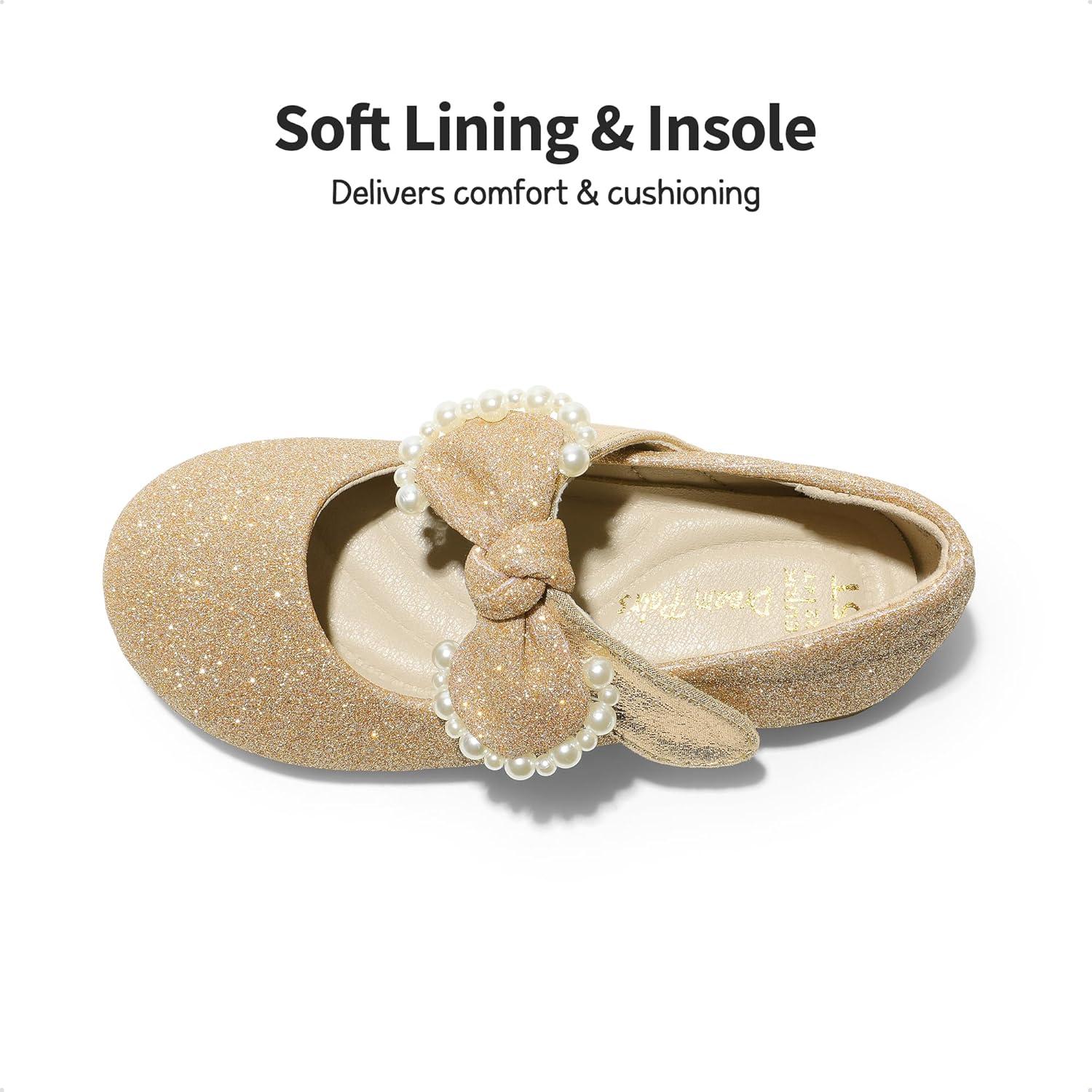 imageDREAM PAIRS Toddler Flower Girl Dress Shoes Little Girls Mary Janes Ballet Flats Ballerina Shoes Wedding PartyGoldGlitter