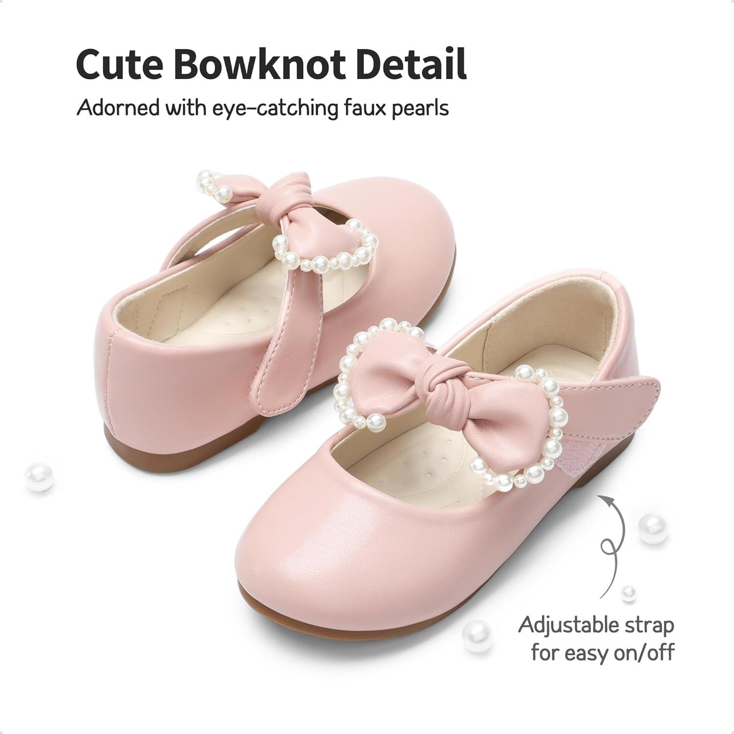 imageDREAM PAIRS Toddler Flower Girl Dress Shoes Little Girls Mary Janes Ballet Flats Ballerina Shoes Wedding PartyPinkPu