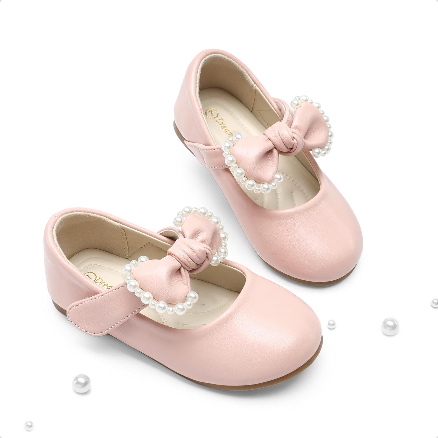 imageDREAM PAIRS Toddler Flower Girl Dress Shoes Little Girls Mary Janes Ballet Flats Ballerina Shoes Wedding PartyPinkPu