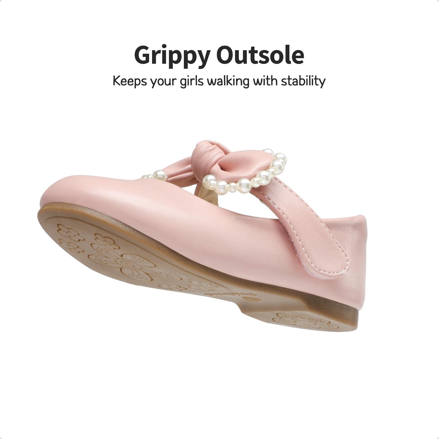 imageDREAM PAIRS Toddler Flower Girl Dress Shoes Little Girls Mary Janes Ballet Flats Ballerina Shoes Wedding PartyPinkPu