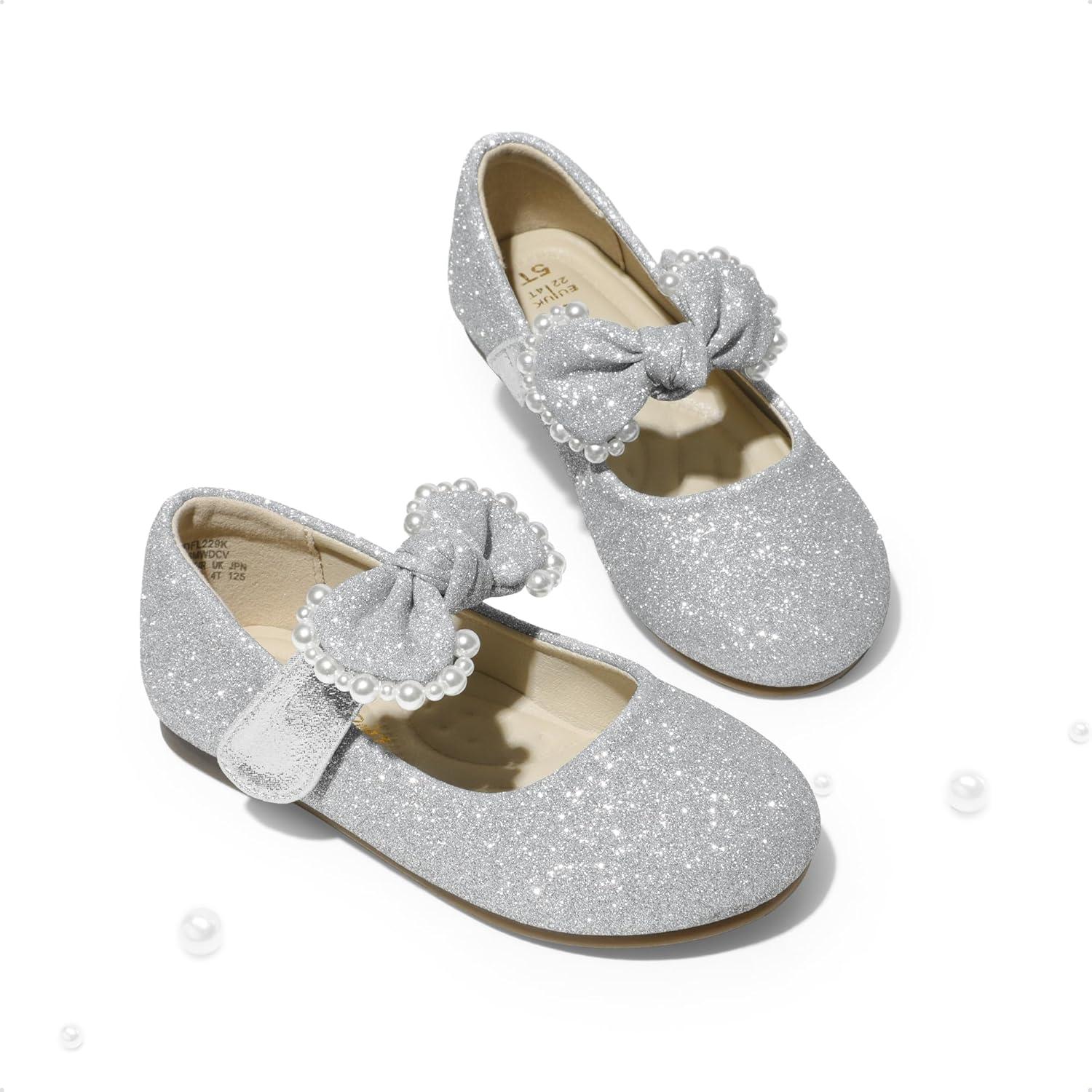 imageDREAM PAIRS Toddler Flower Girl Dress Shoes Little Girls Mary Janes Ballet Flats Ballerina Shoes Wedding PartySilverGlitter