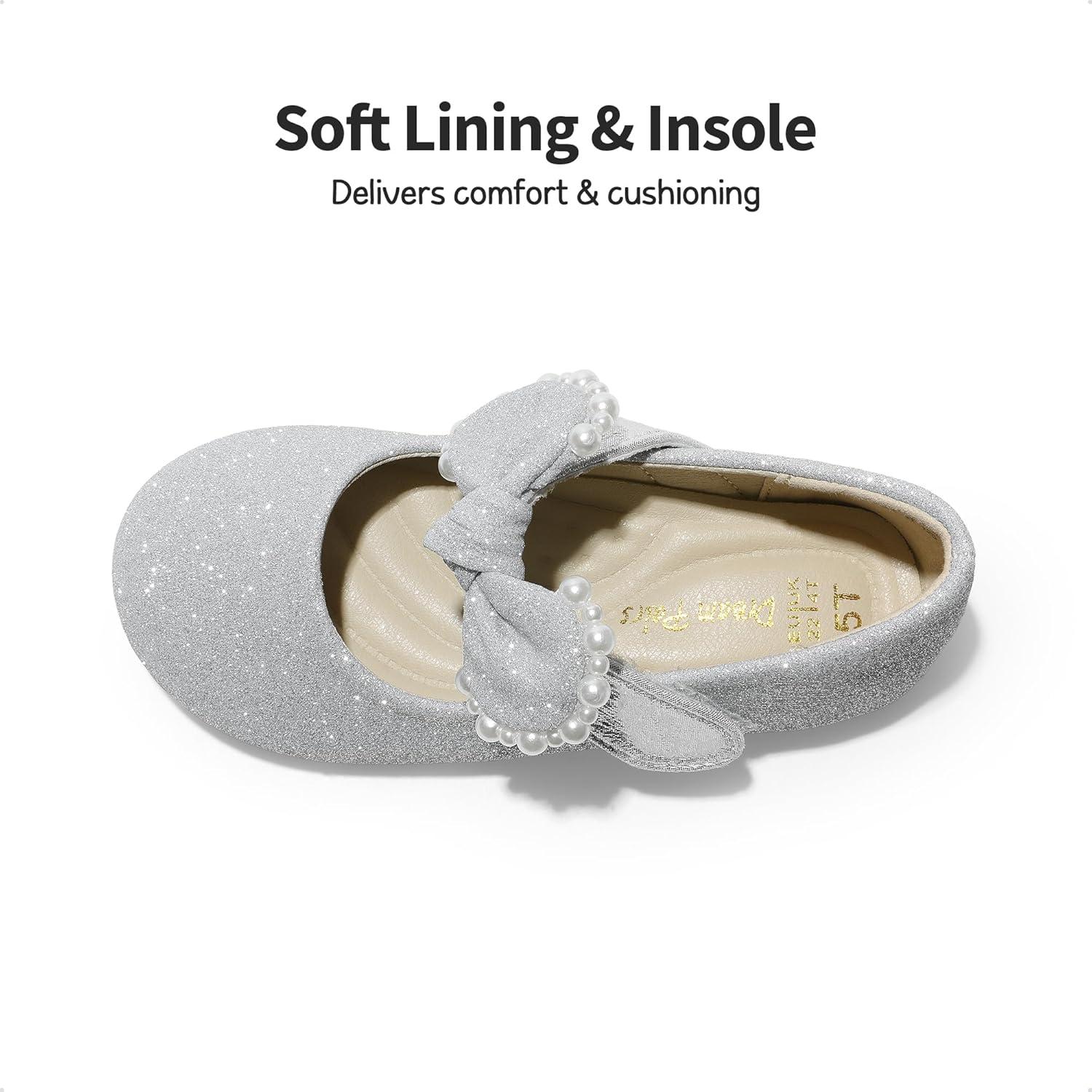 imageDREAM PAIRS Toddler Flower Girl Dress Shoes Little Girls Mary Janes Ballet Flats Ballerina Shoes Wedding PartySilverGlitter