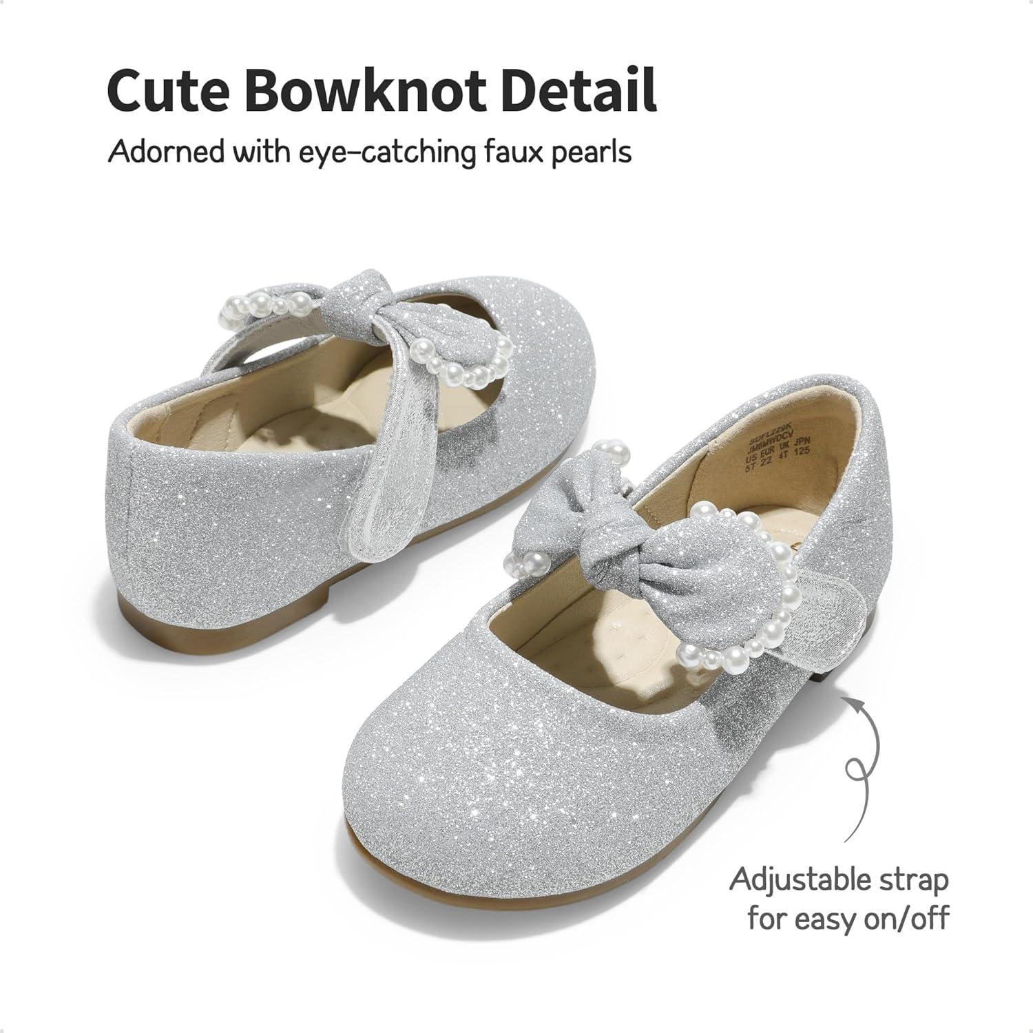imageDREAM PAIRS Toddler Flower Girl Dress Shoes Little Girls Mary Janes Ballet Flats Ballerina Shoes Wedding PartySilverGlitter