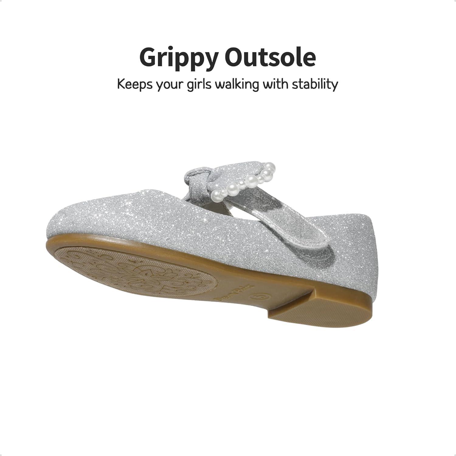 imageDREAM PAIRS Toddler Flower Girl Dress Shoes Little Girls Mary Janes Ballet Flats Ballerina Shoes Wedding PartySilverGlitter